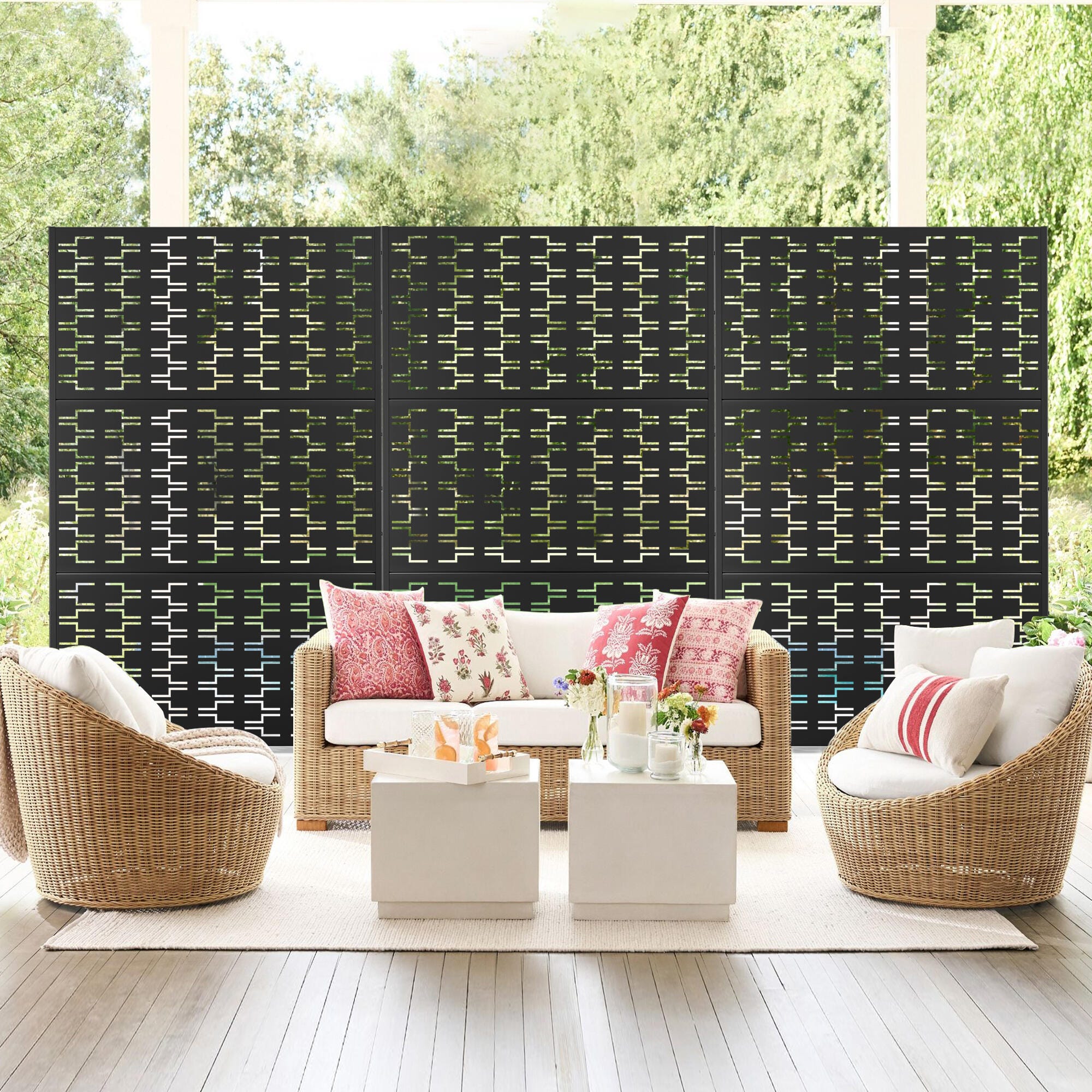 TranquilBreeze Bricks Pattern Outdoor Privacy Screen Garden Fence, Black, large
