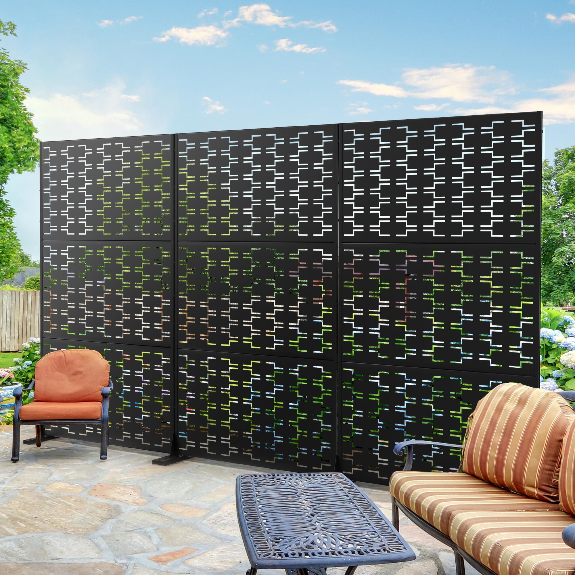 TranquilBreeze Bricks Pattern Outdoor Privacy Screen Garden Fence, Black, large