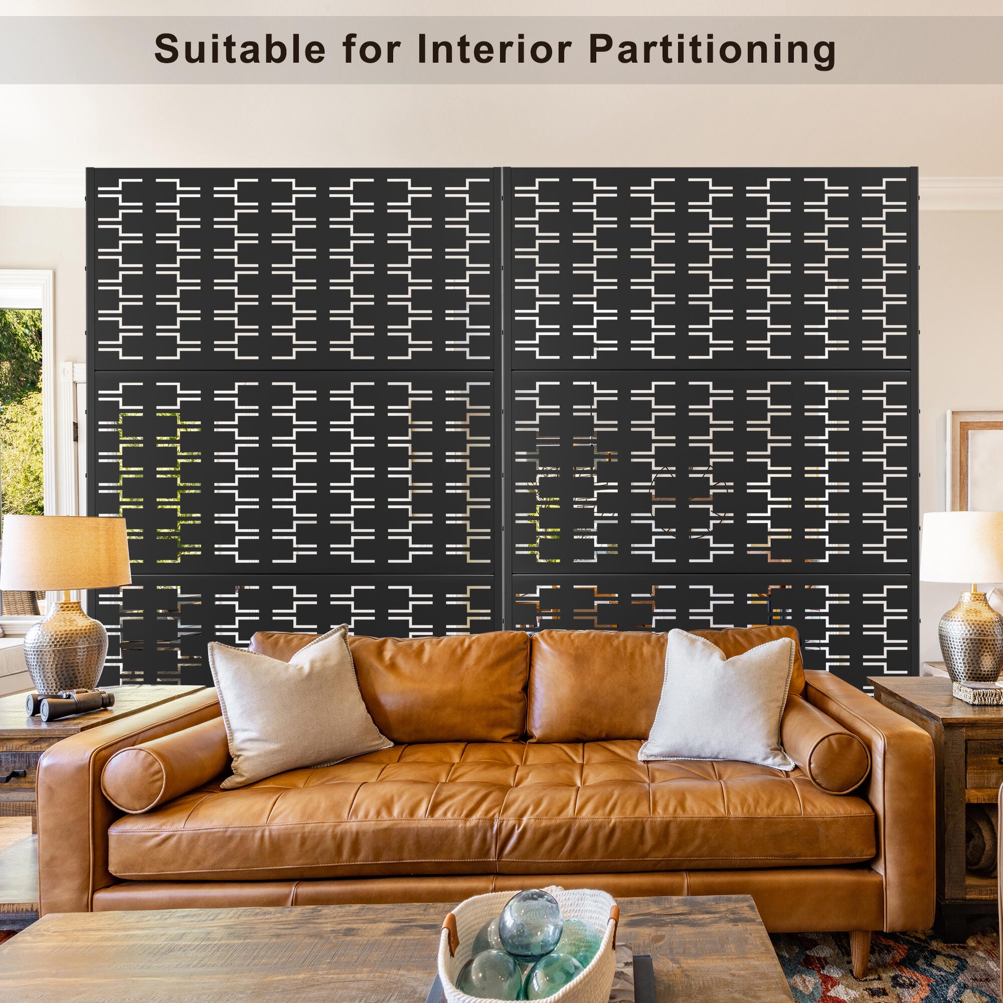 TranquilBreeze Bricks Pattern Outdoor Privacy Screen Garden Fence, Black, large