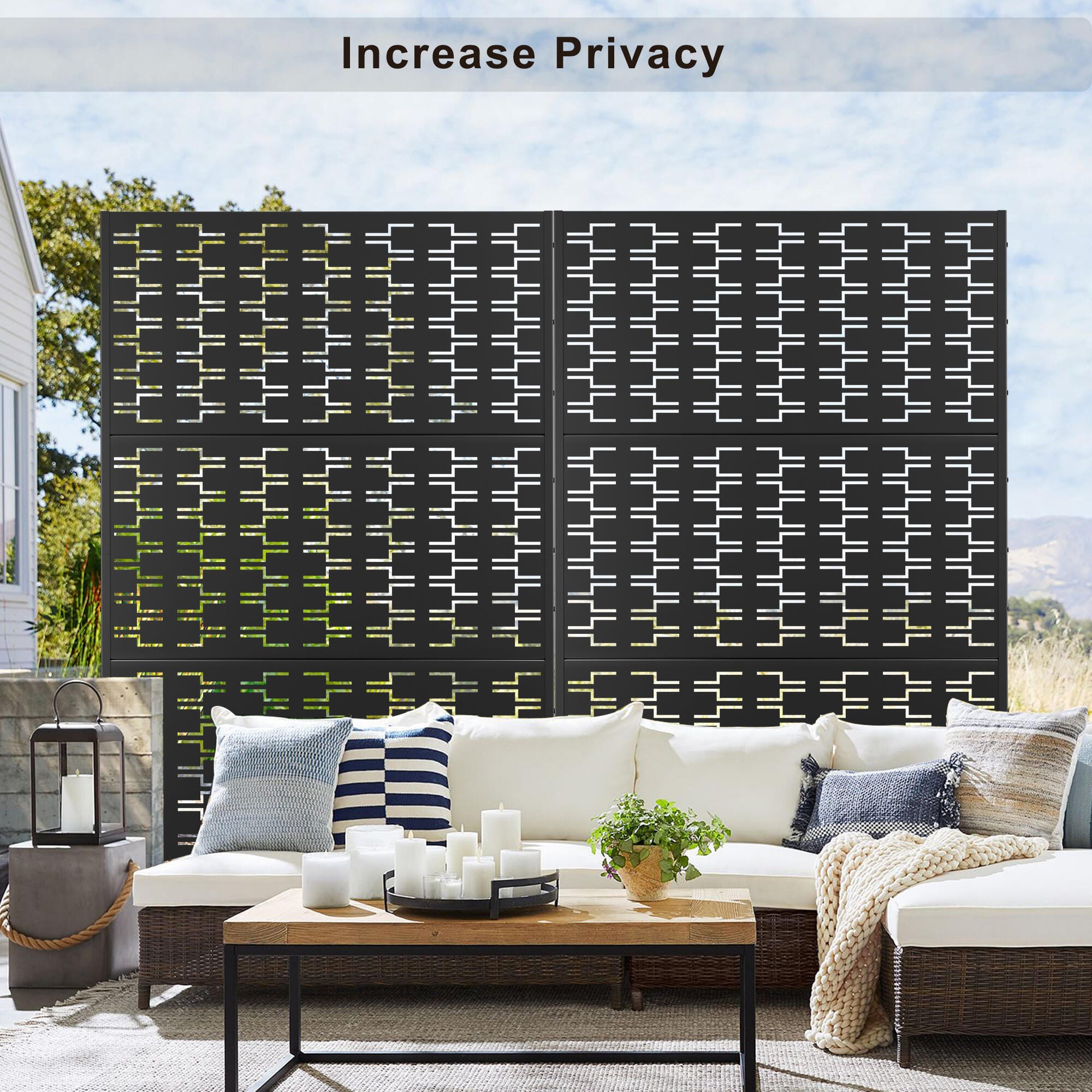 TranquilBreeze Bricks Pattern Outdoor Privacy Screen Garden Fence, Black, large