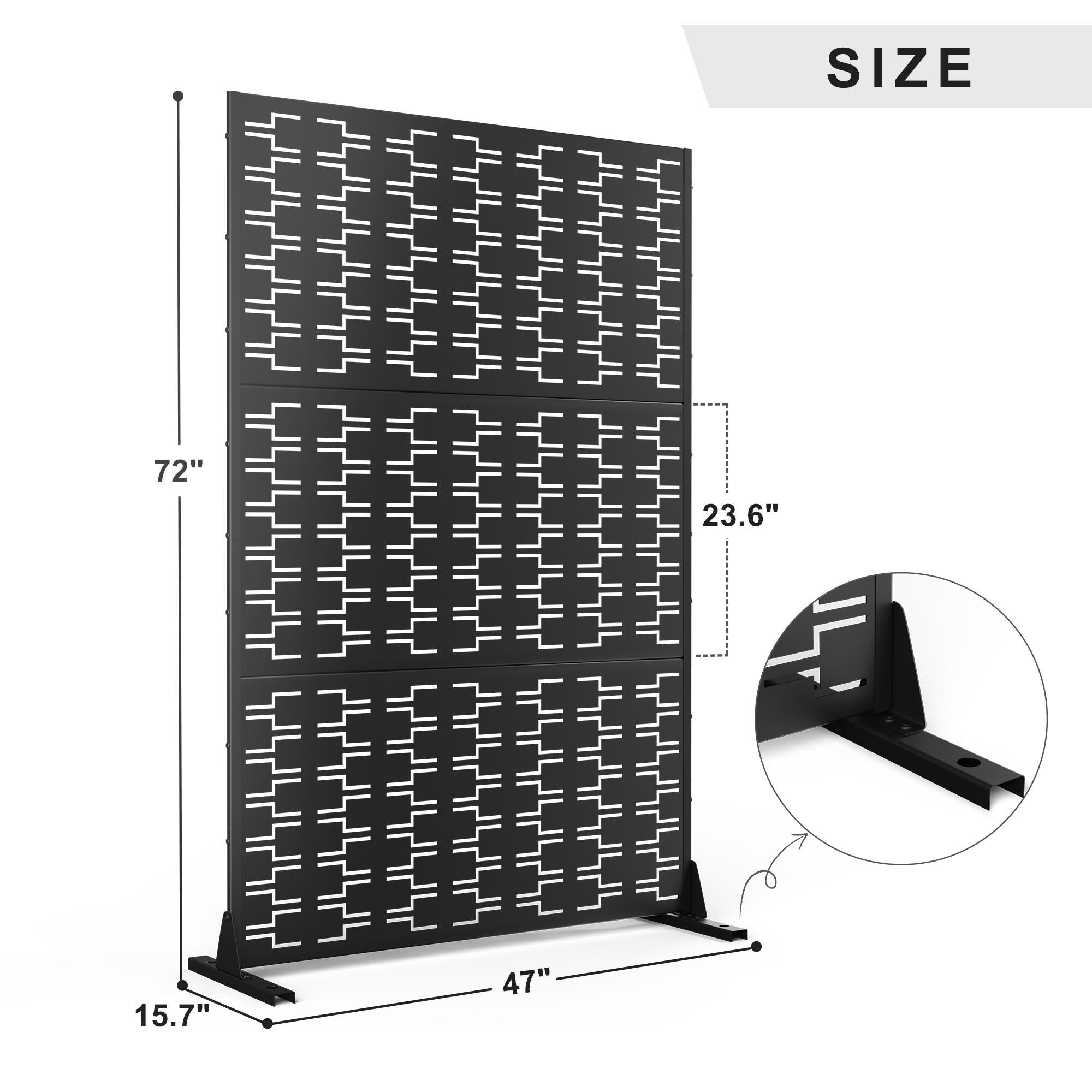 TranquilBreeze Bricks Pattern Outdoor Privacy Screen Garden Fence, Black, large