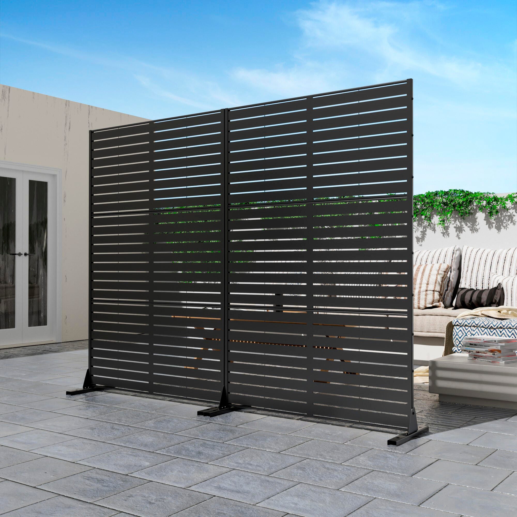 TranquilBreeze Louver Outdoor Privacy Screen Garden Fence, Black, large