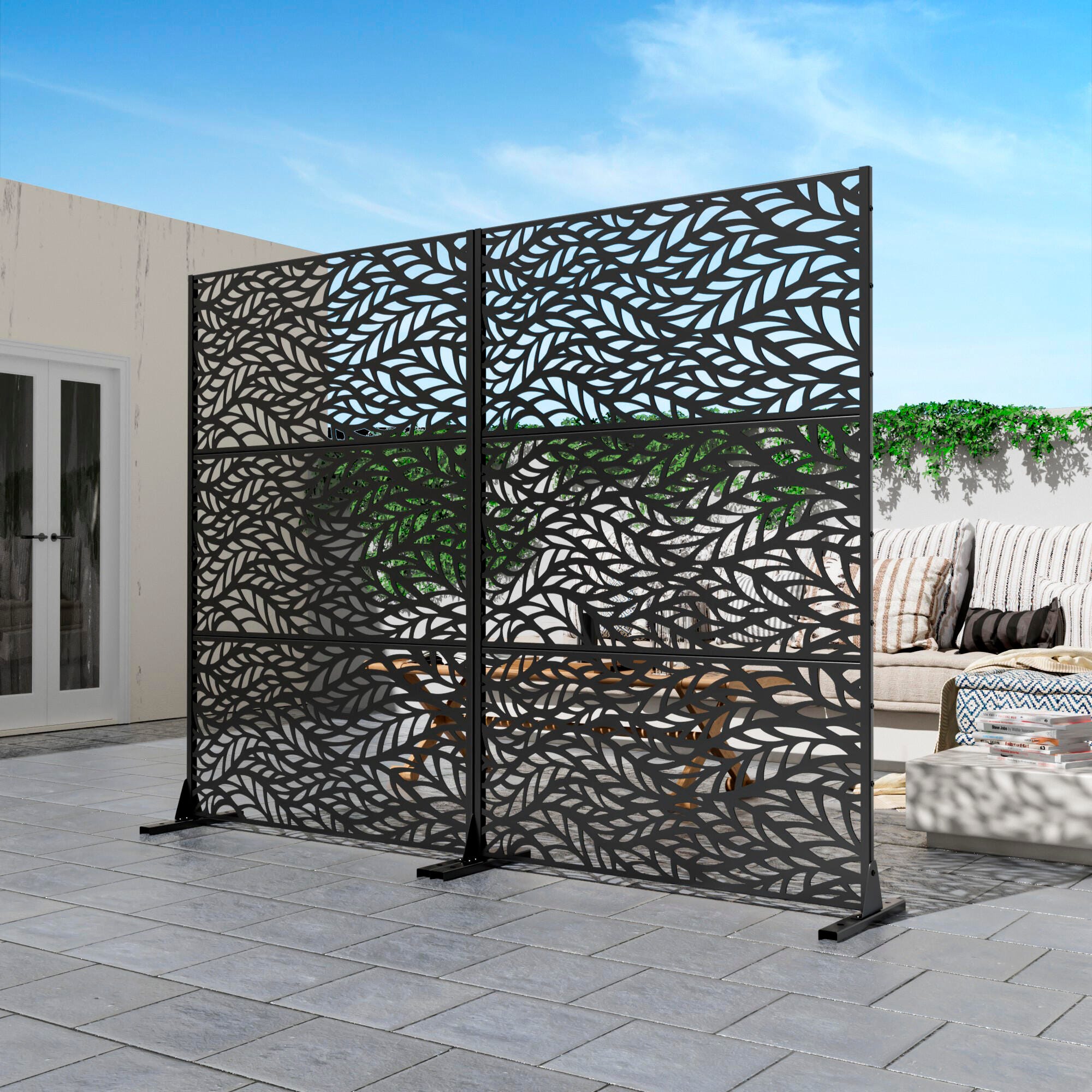 TranquilBreeze Flowing Leaves Outdoor Privacy Screen Garden Fence, Black, large