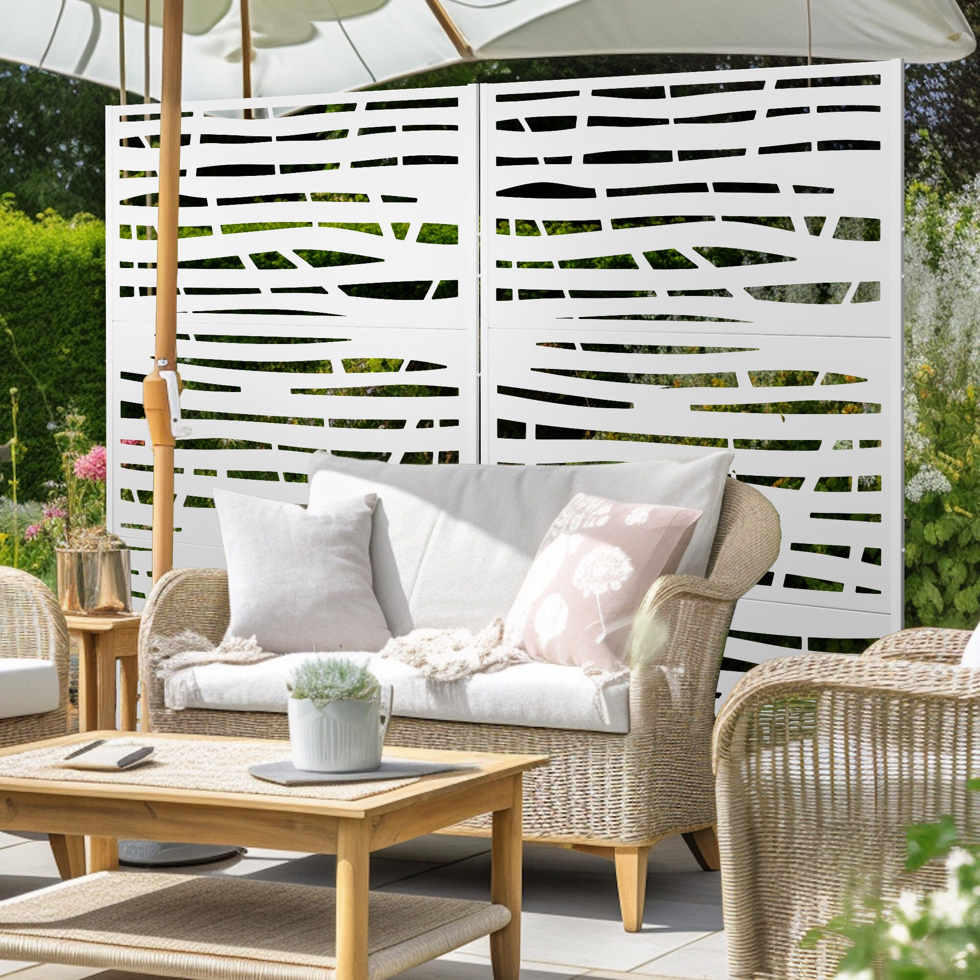 TranquilBreeze Jungle Outdoor Privacy Screen Garden Fence, White, large