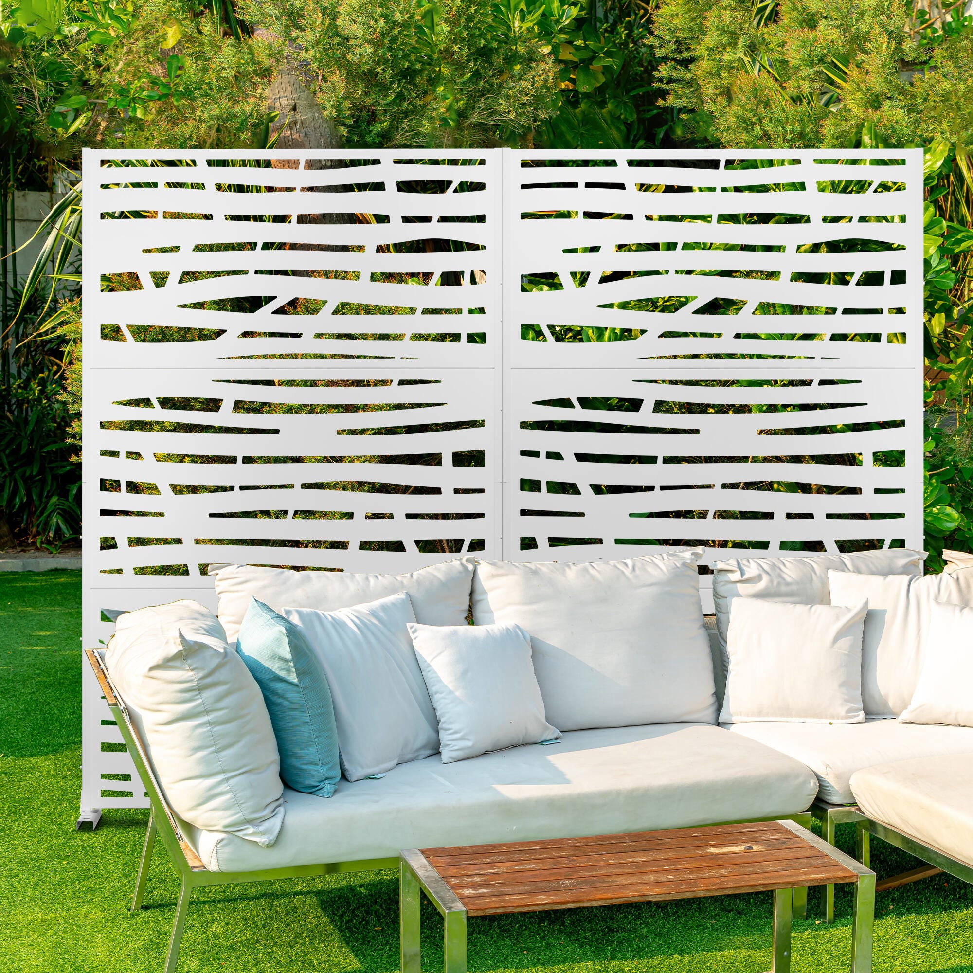TranquilBreeze Jungle Outdoor Privacy Screen Garden Fence, White, large