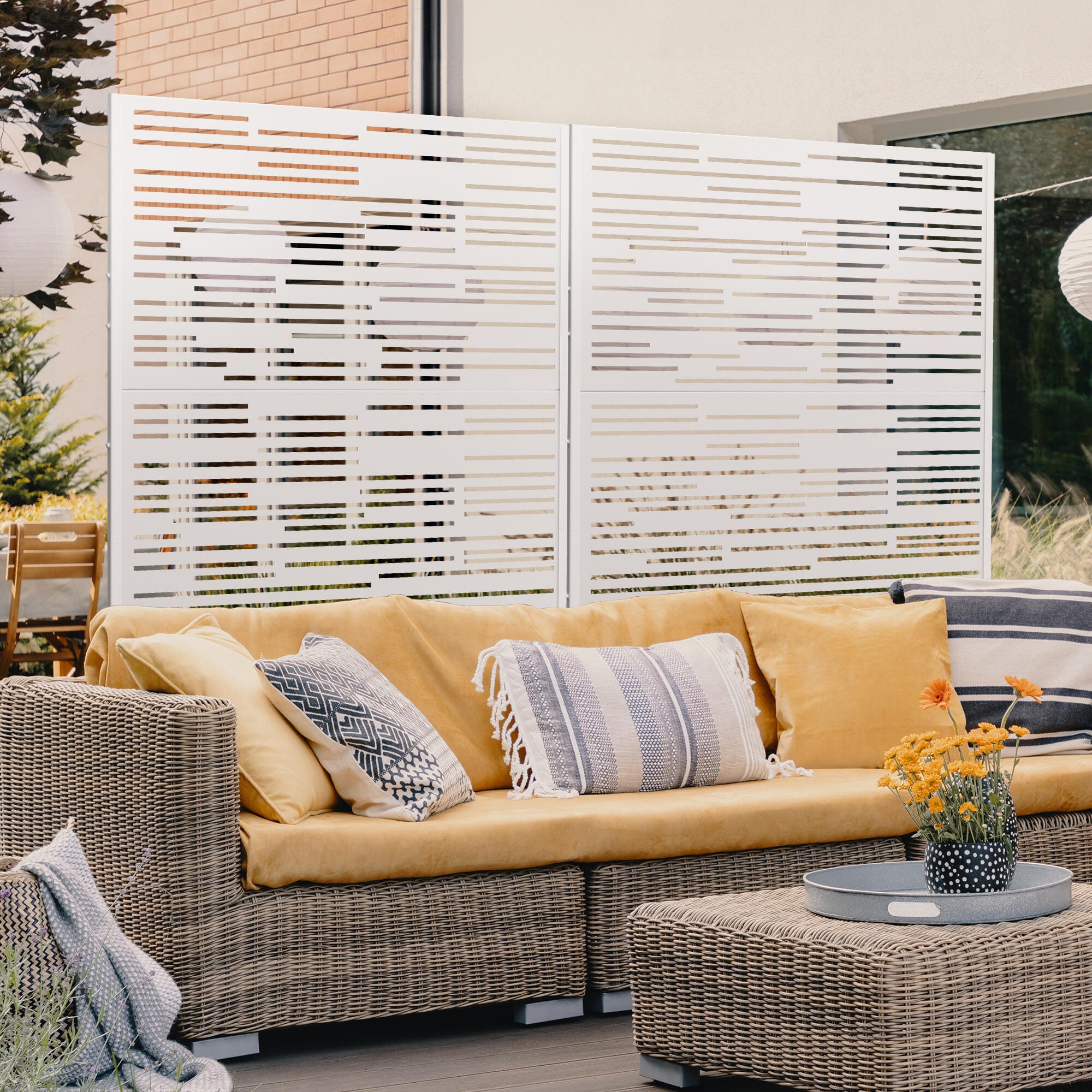TranquilBreeze Shine Outdoor Privacy Screen Garden Fence, White, large