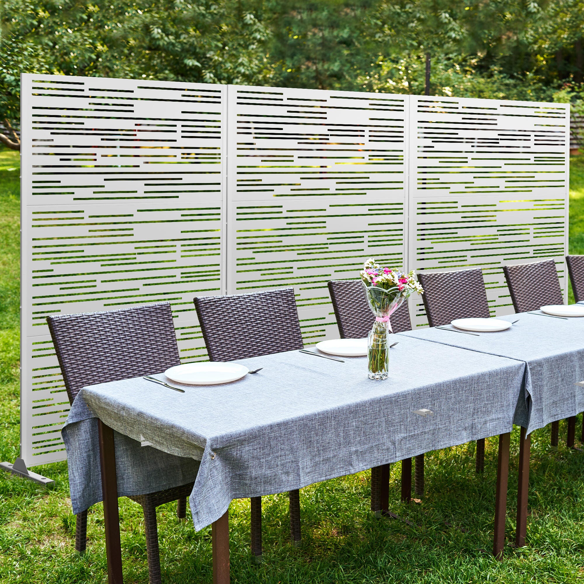 TranquilBreeze Shine Outdoor Privacy Screen Garden Fence, White, large