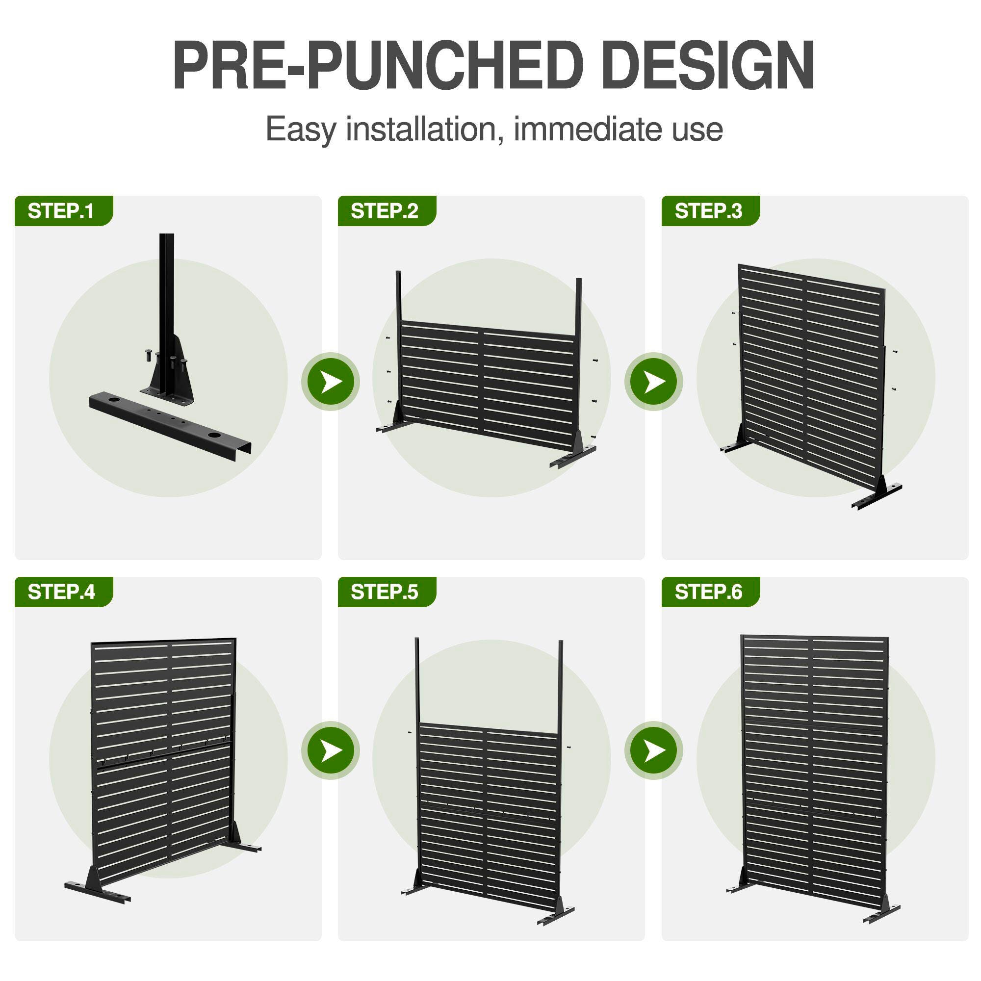 TranquilBreeze Jungle Outdoor Privacy Screen Garden Fence, Black, large