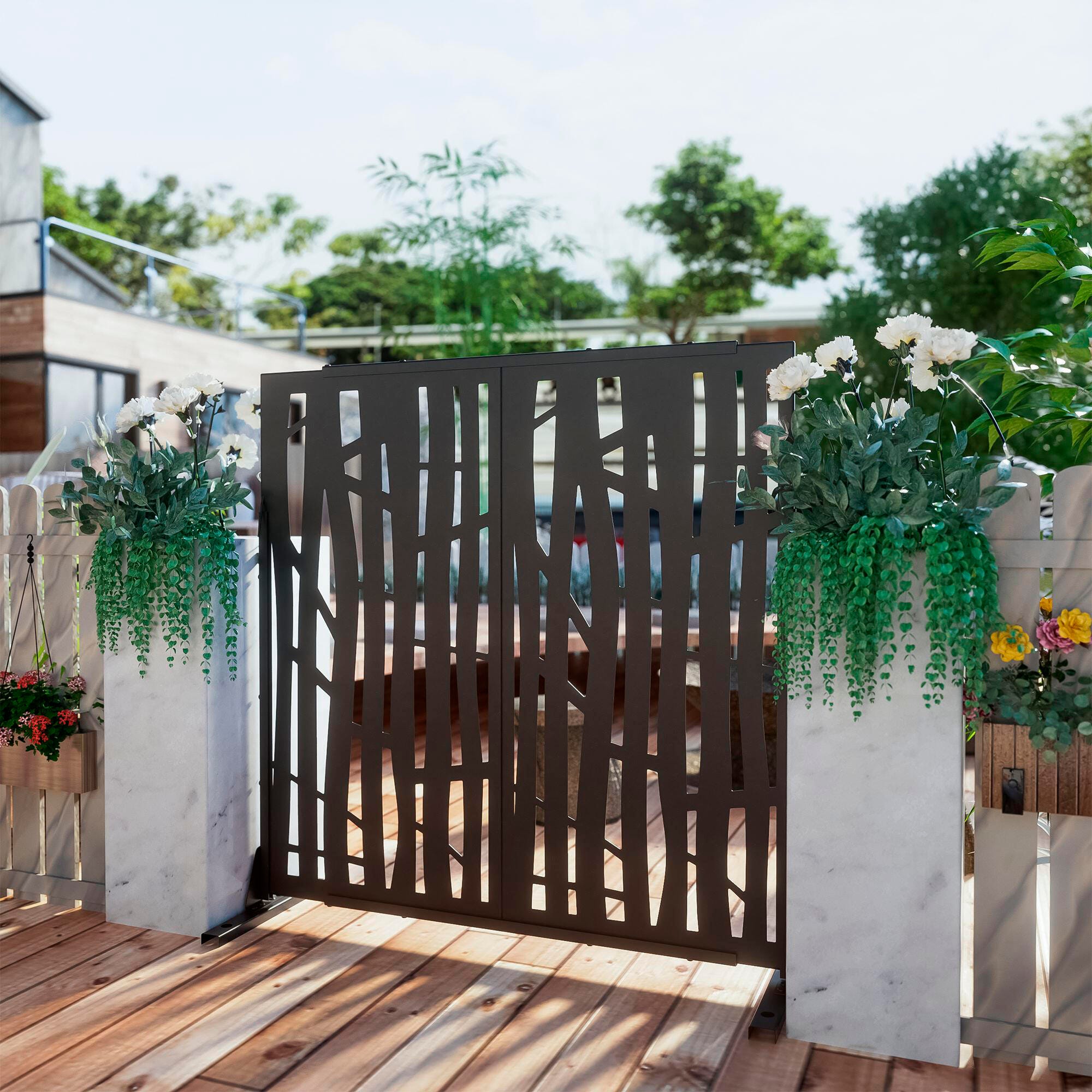 TranquilBreeze Jungle Outdoor Privacy Screen Garden Fence, Black, large