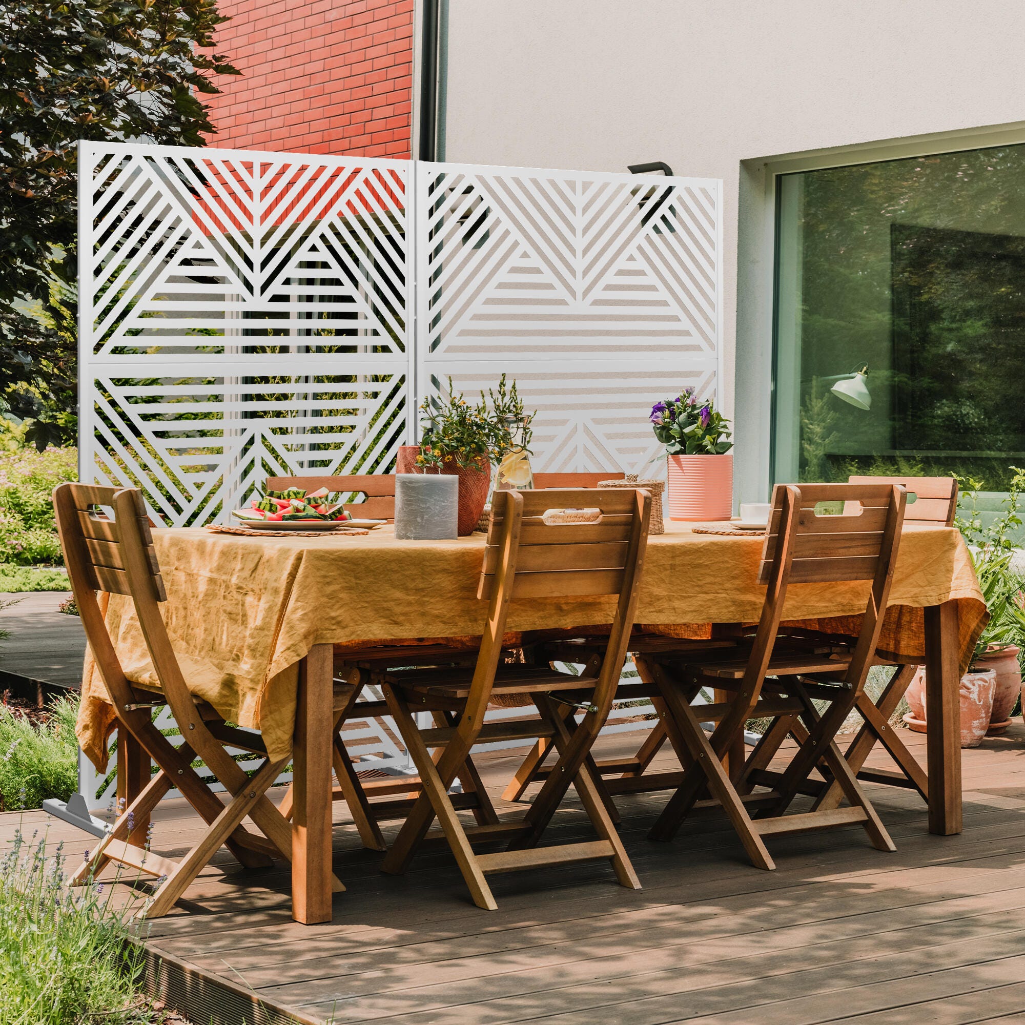 TranquilBreeze Zodiac Outdoor Privacy Screen Garden Fence, White, large