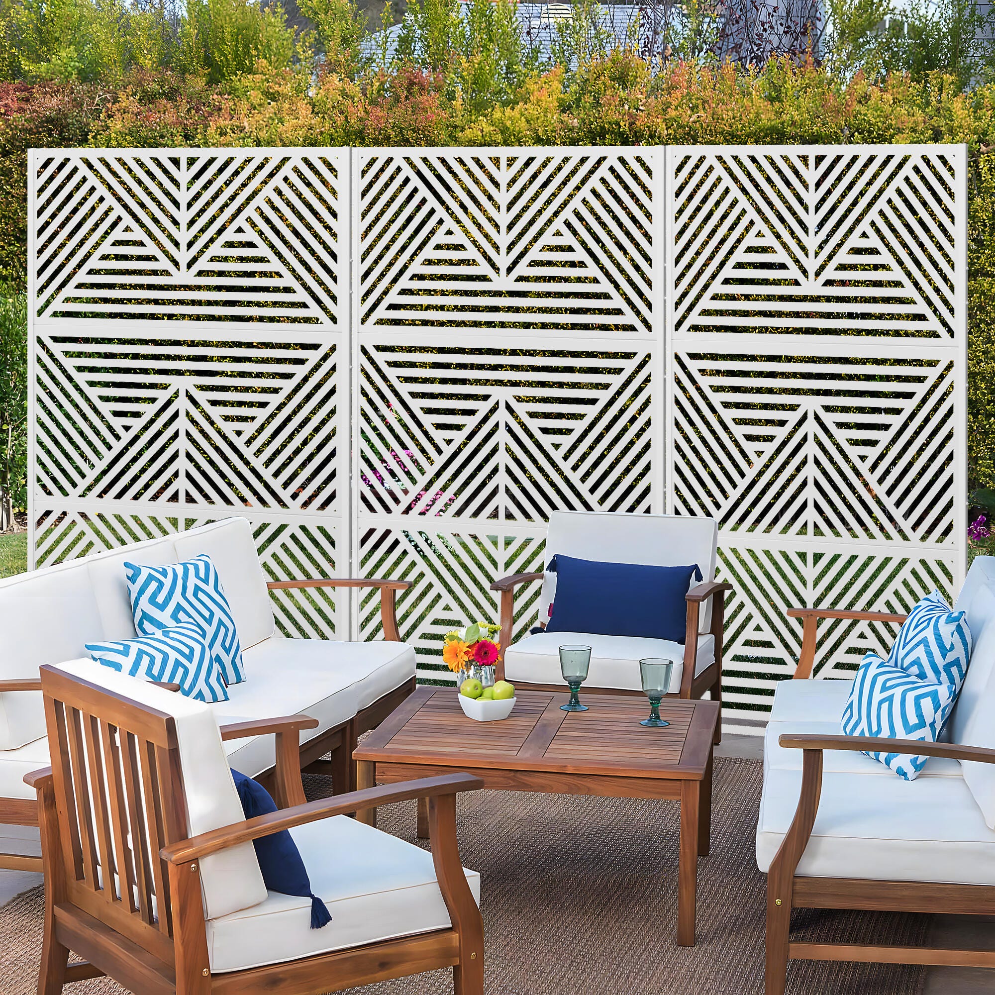 TranquilBreeze Zodiac Outdoor Privacy Screen Garden Fence, White, large