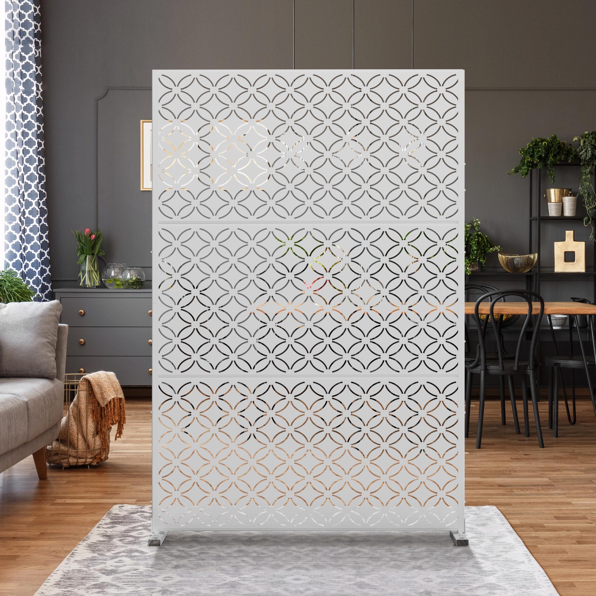 TranquilBreeze Palace Outdoor Privacy Screen Garden Fence, White, large