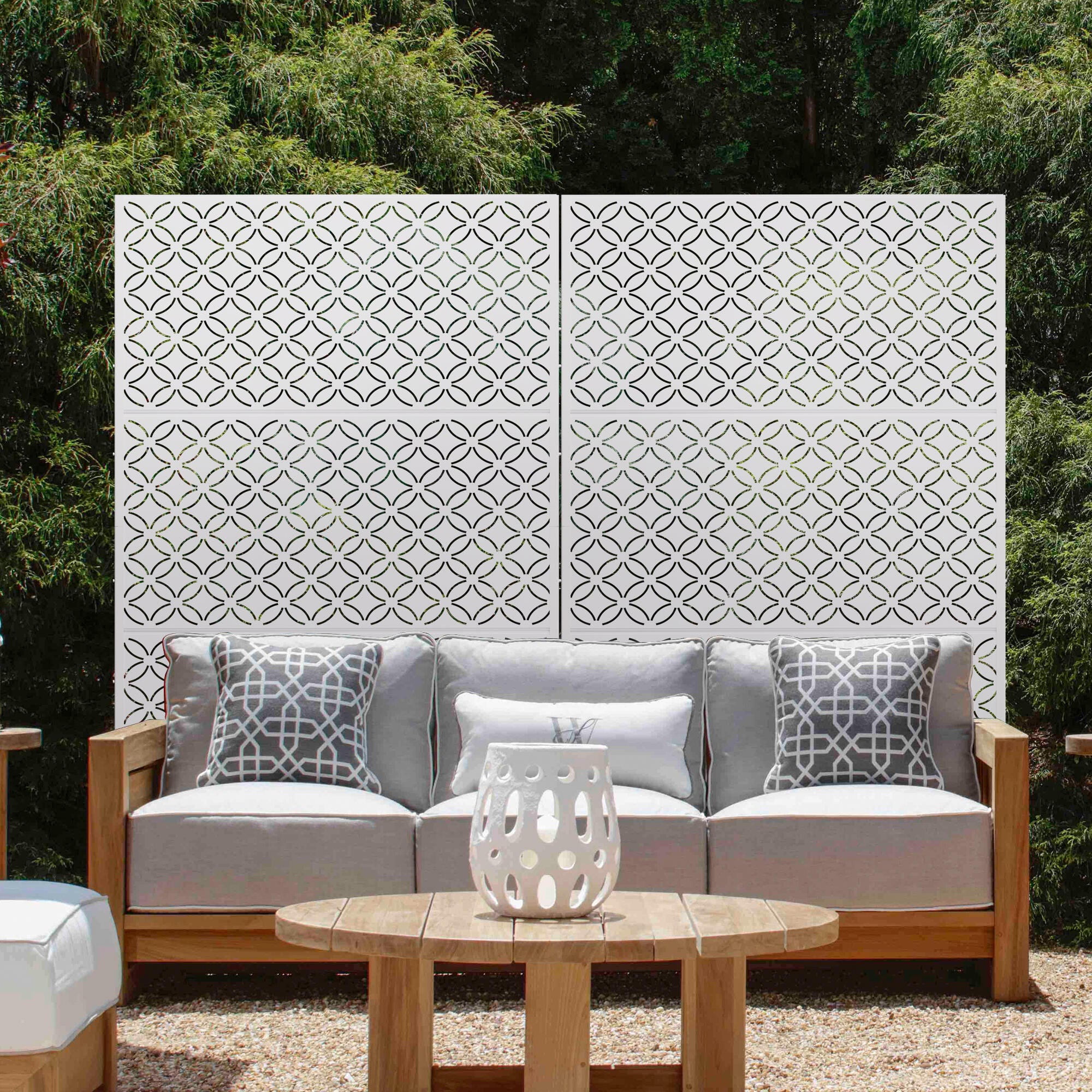 TranquilBreeze Palace Outdoor Privacy Screen Garden Fence, White, large