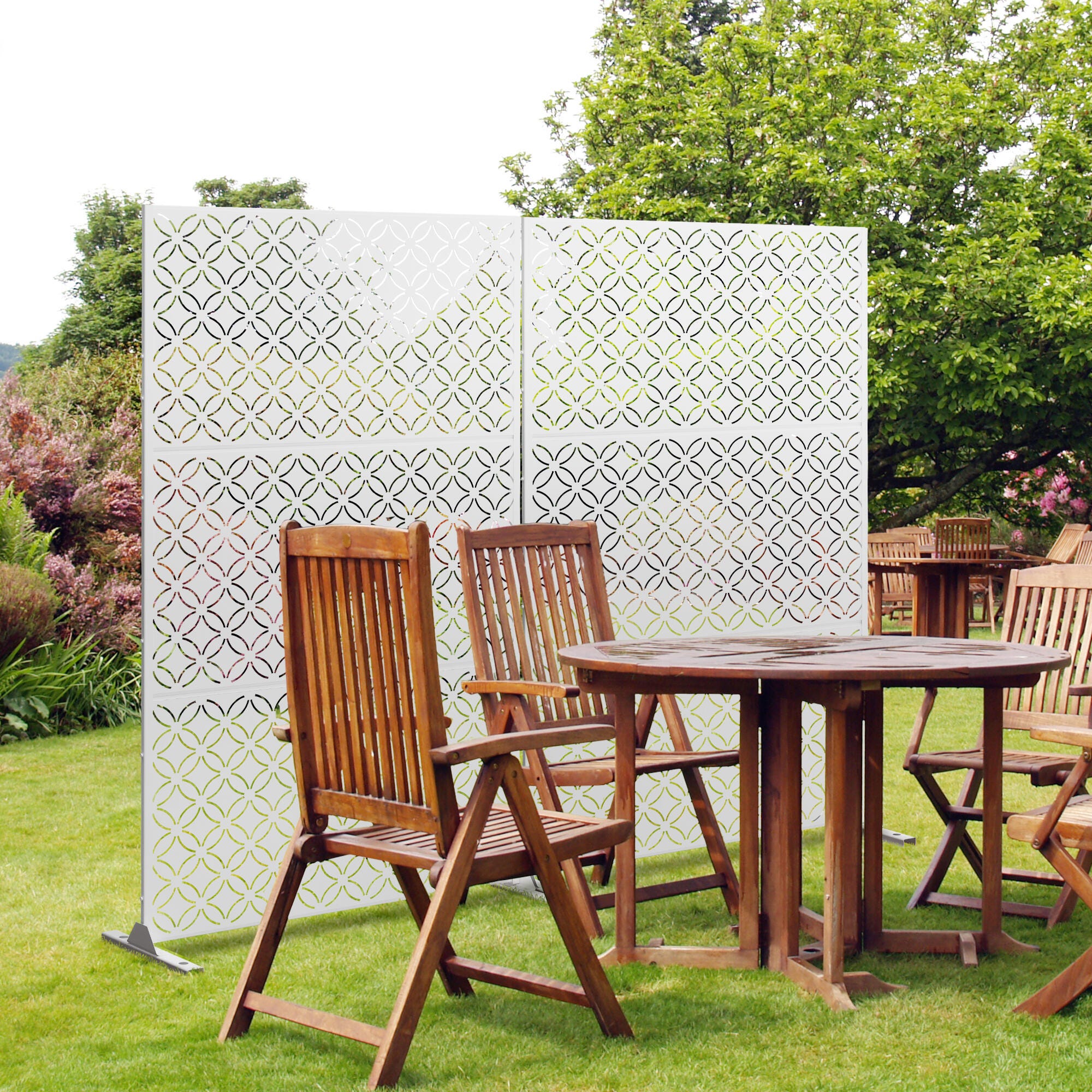 TranquilBreeze Palace Outdoor Privacy Screen Garden Fence, White, large