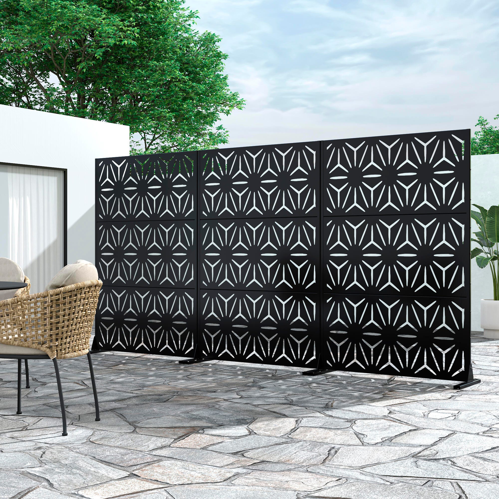 TranquilBreeze Stars Outdoor Privacy Screen Garden Fence, Black, large