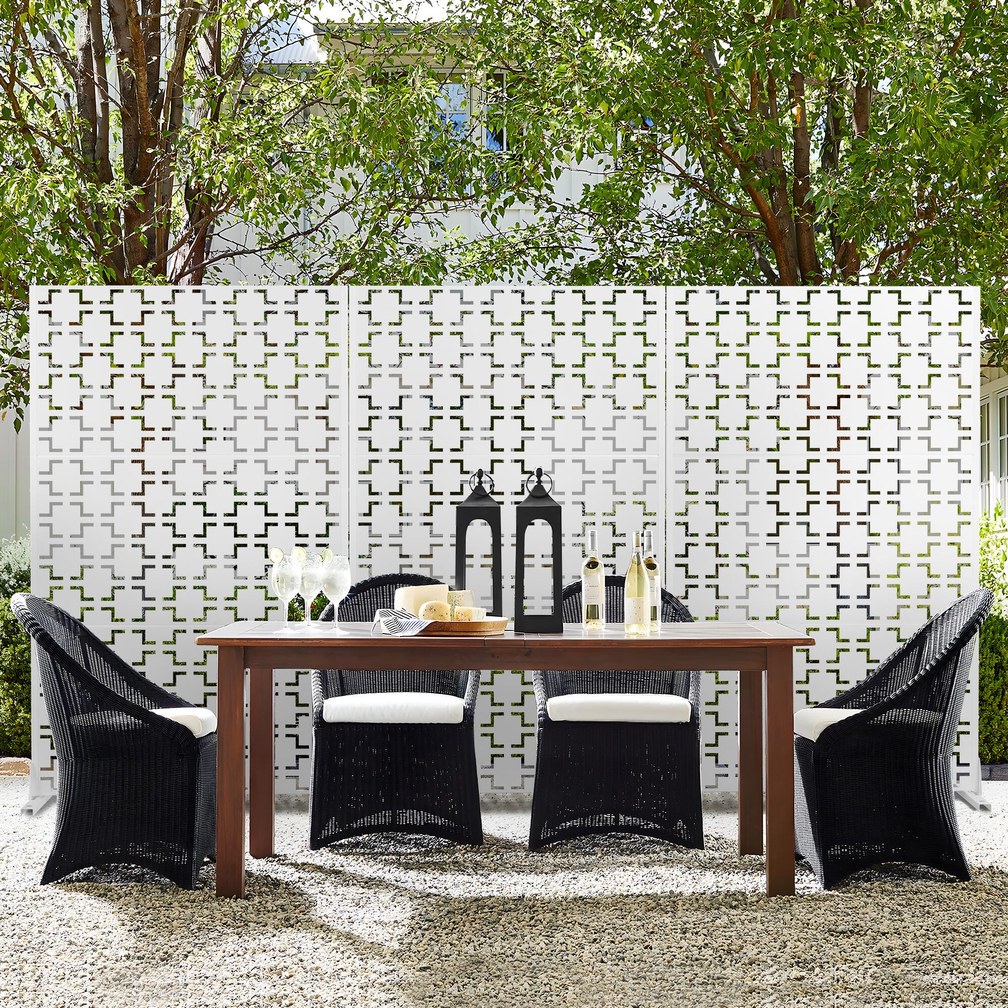 TranquilBreeze Square Outdoor Privacy Screen Garden Fence, White, large