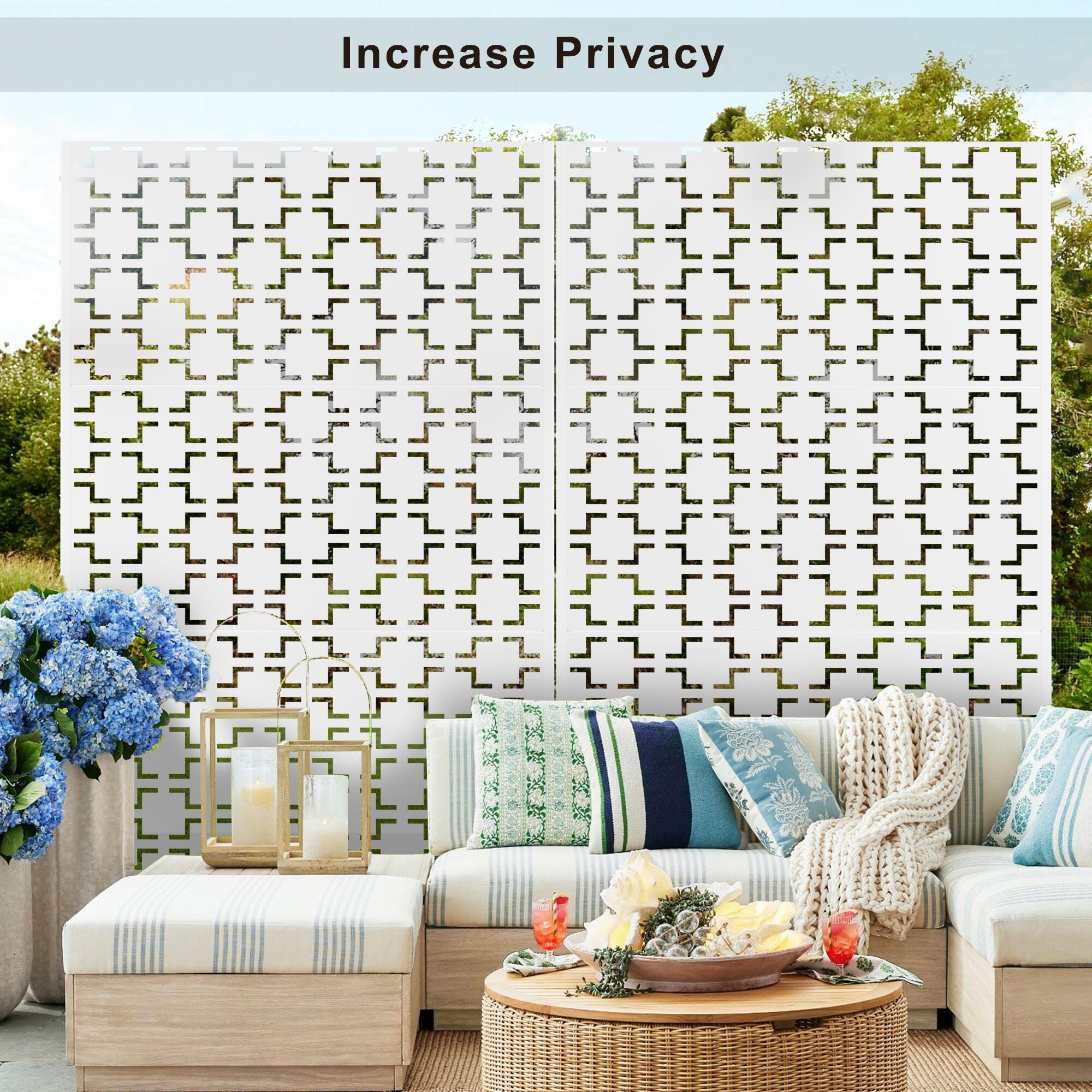 TranquilBreeze Square Outdoor Privacy Screen Garden Fence, White, large