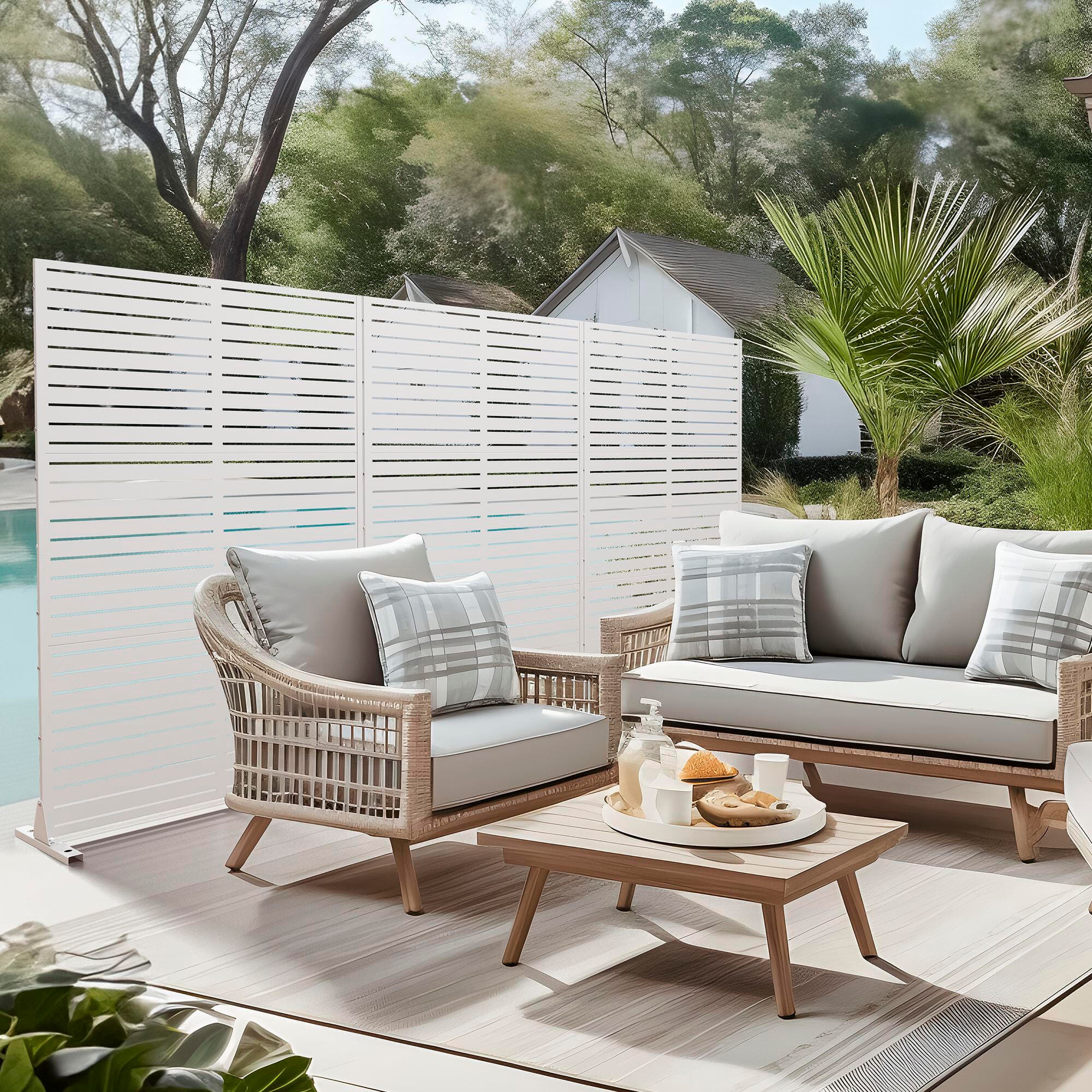 TranquilBreeze Louver Outdoor Privacy Screen Garden Fence, White, large