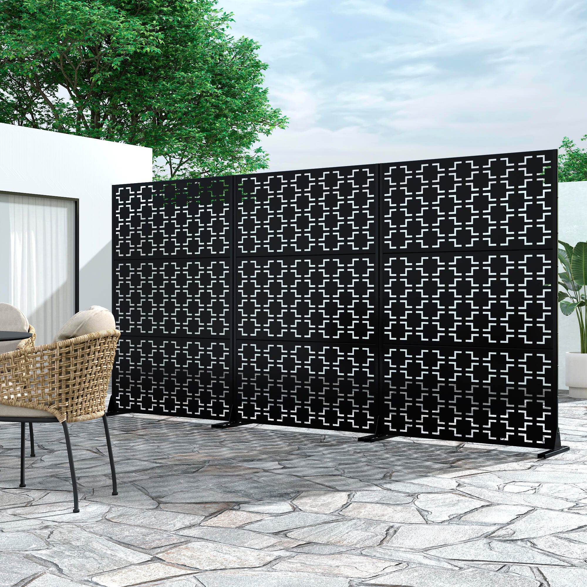 TranquilBreeze Square Outdoor Privacy Screen Garden Fence, Black, large