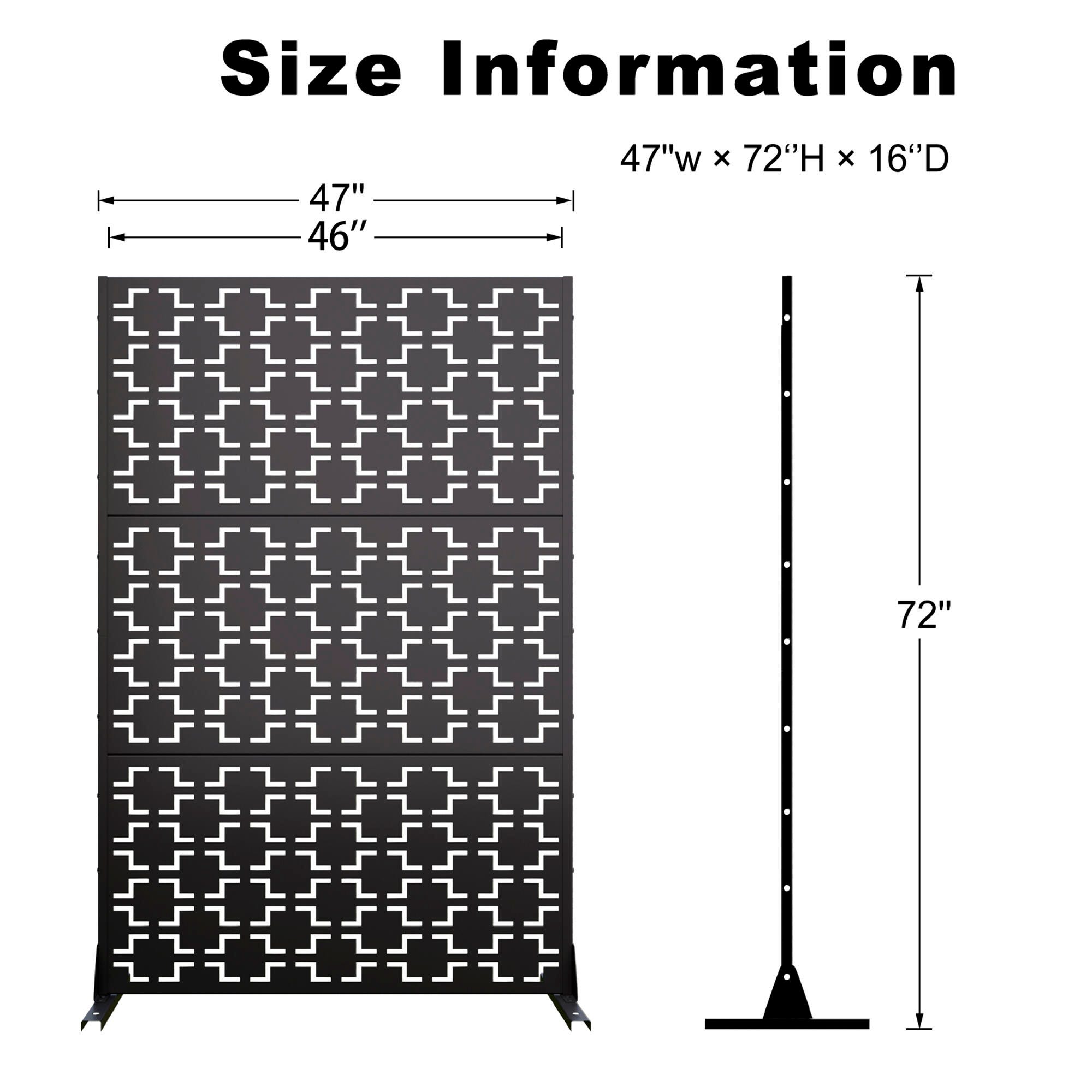 TranquilBreeze Square Outdoor Privacy Screen Garden Fence, Black, large