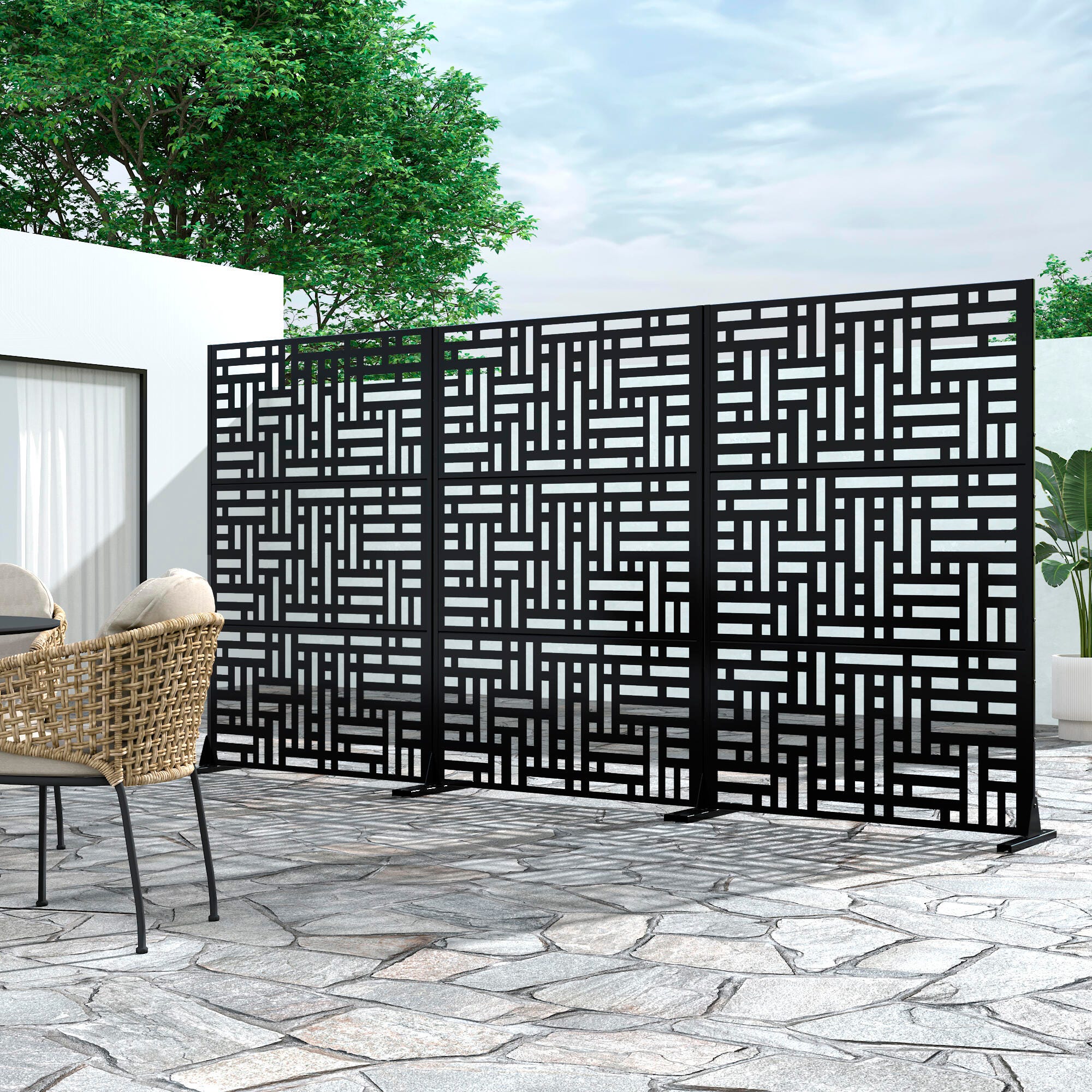 TranquilBreeze Streets Outdoor Privacy Screen Garden Fence, Black, large
