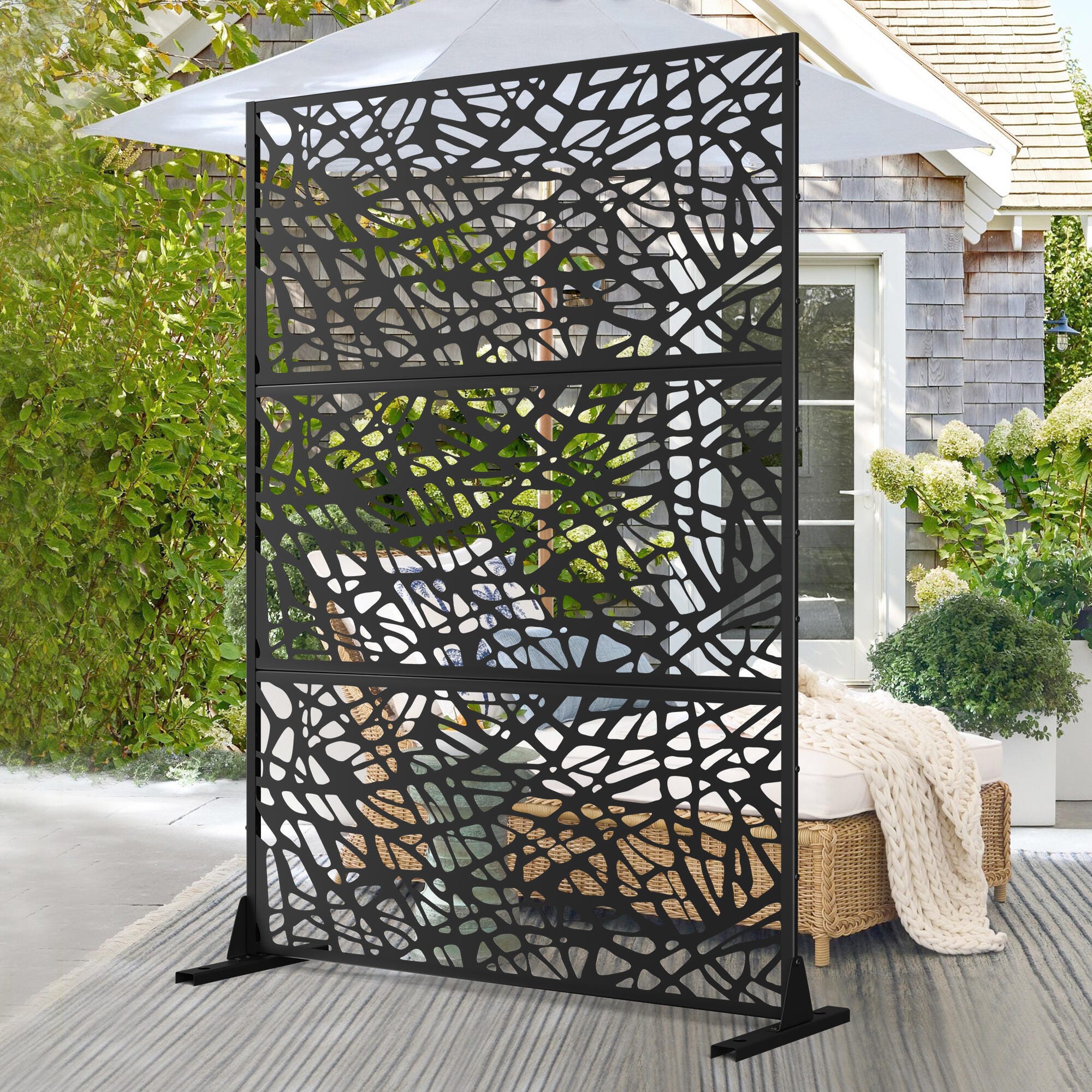 TranquilBreeze Web Outdoor Privacy Screen Garden Fence, Black, large