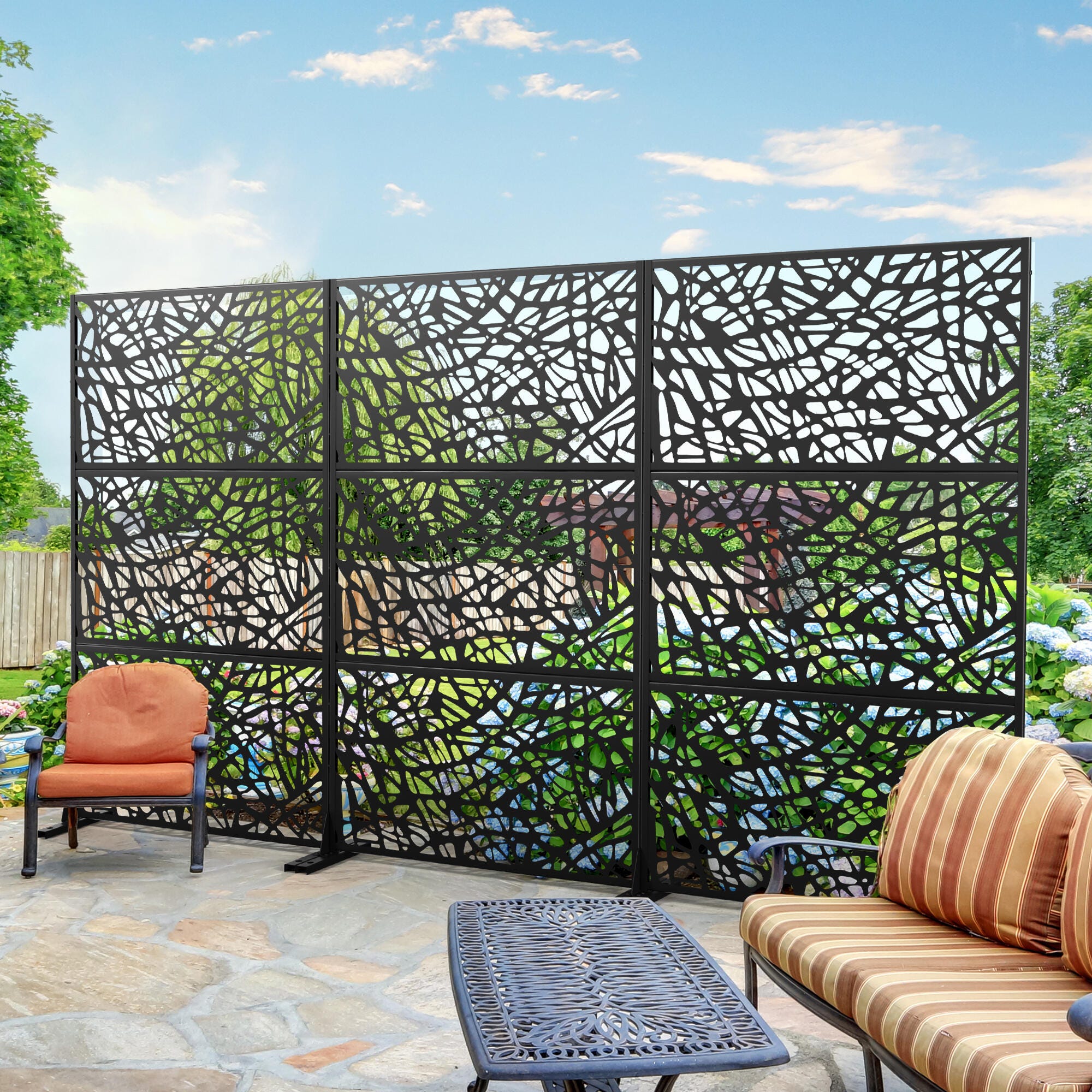 TranquilBreeze Web Outdoor Privacy Screen Garden Fence, Black, large
