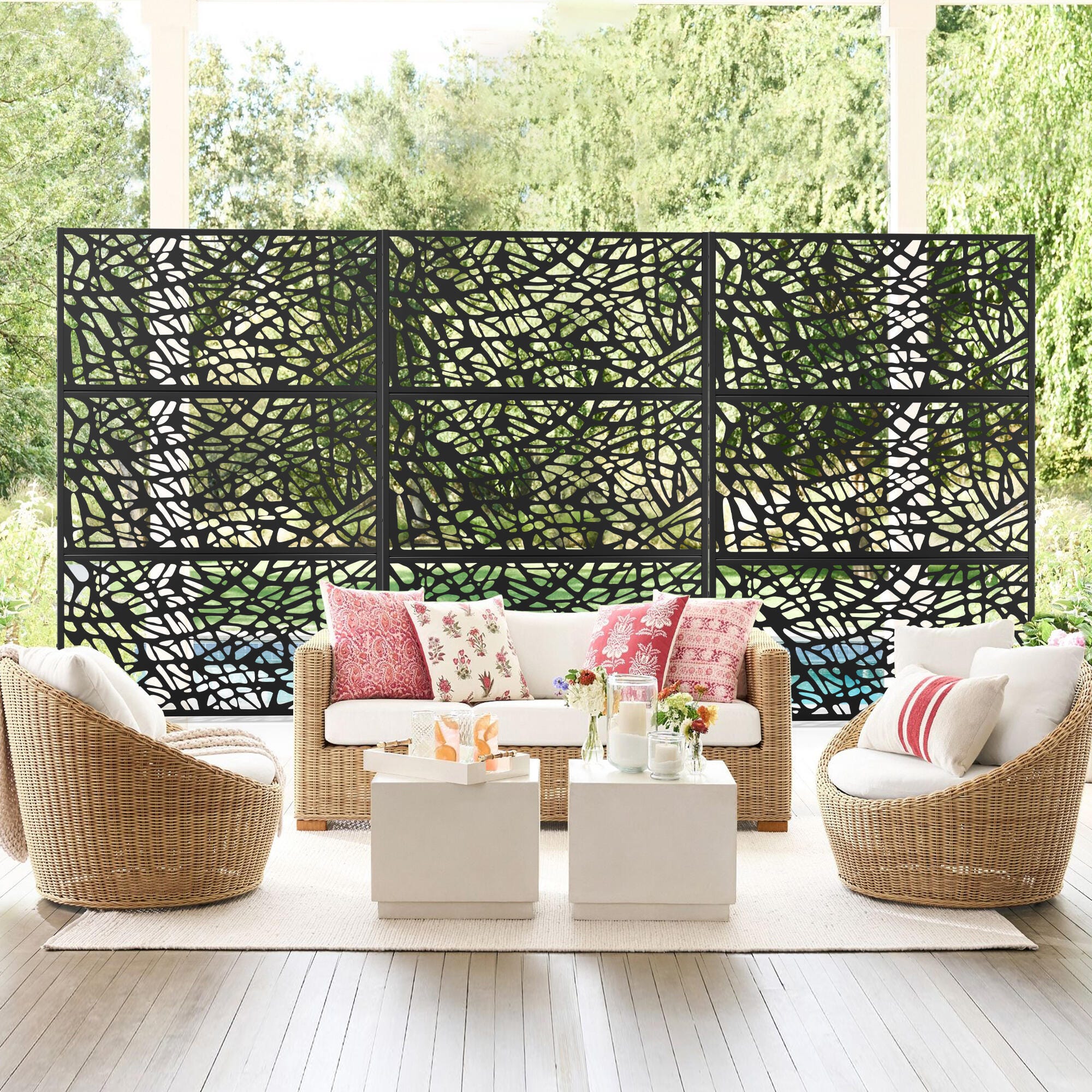 TranquilBreeze Web Outdoor Privacy Screen Garden Fence, Black, large