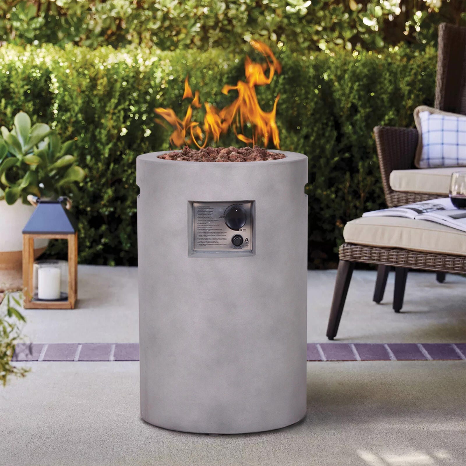 AFTERGLOW TerraFab Round Propane Fire Column with Lava Rocks, , rollover