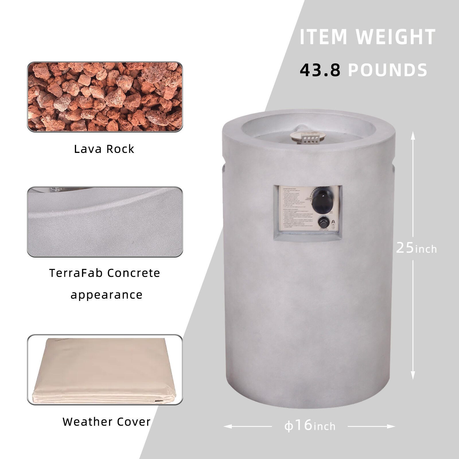 AFTERGLOW TerraFab Round Propane Fire Column with Lava Rocks, , large