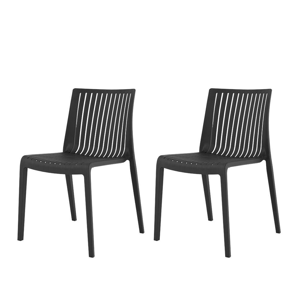 Milos Outdoor Stackable Dining Chair (Set of 2), Black, large