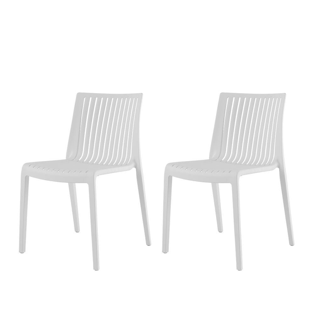 Milos Outdoor Stackable Dining Chair (Set of 2), White, large