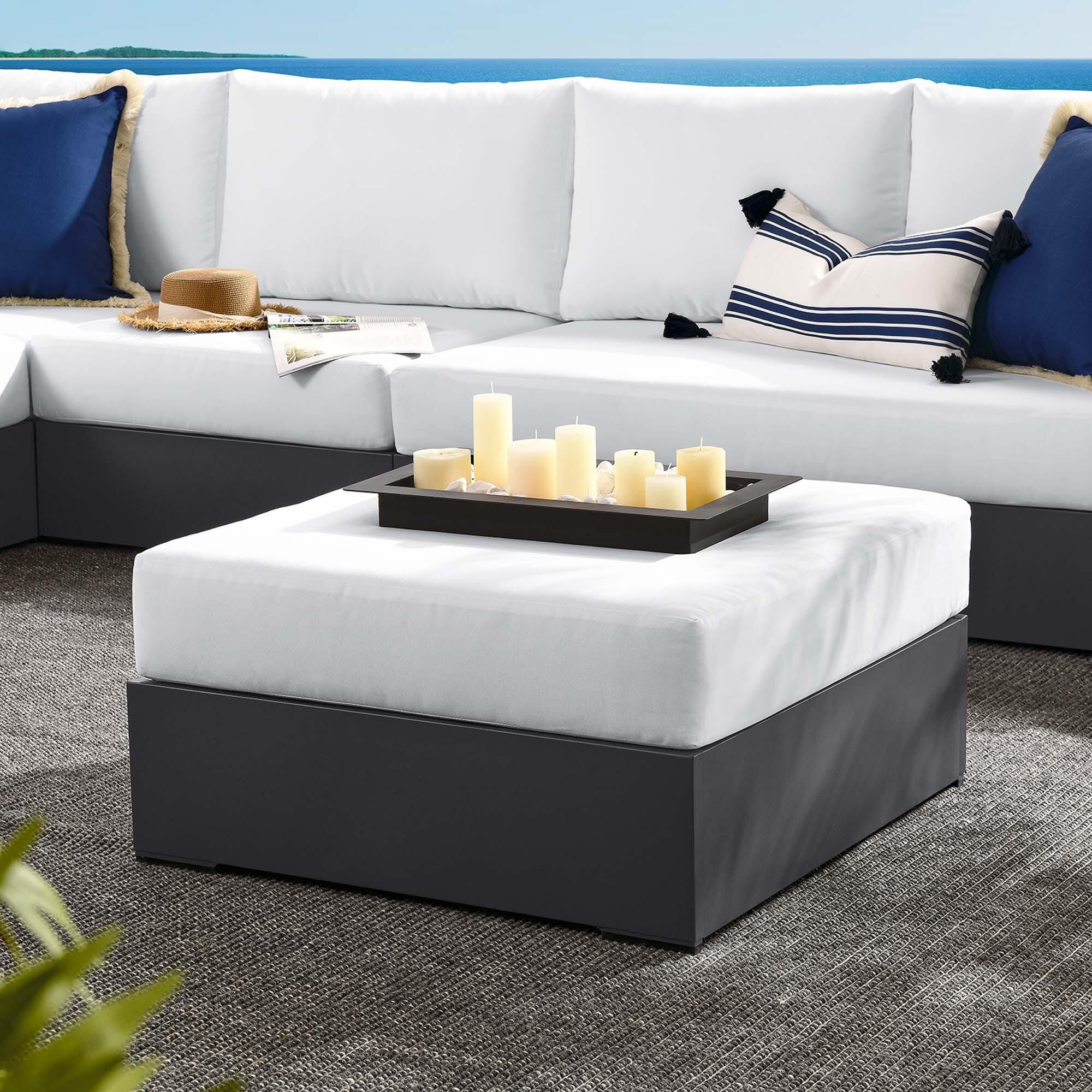Modway Tahoe Outdoor Ottoman, Gray/White, large