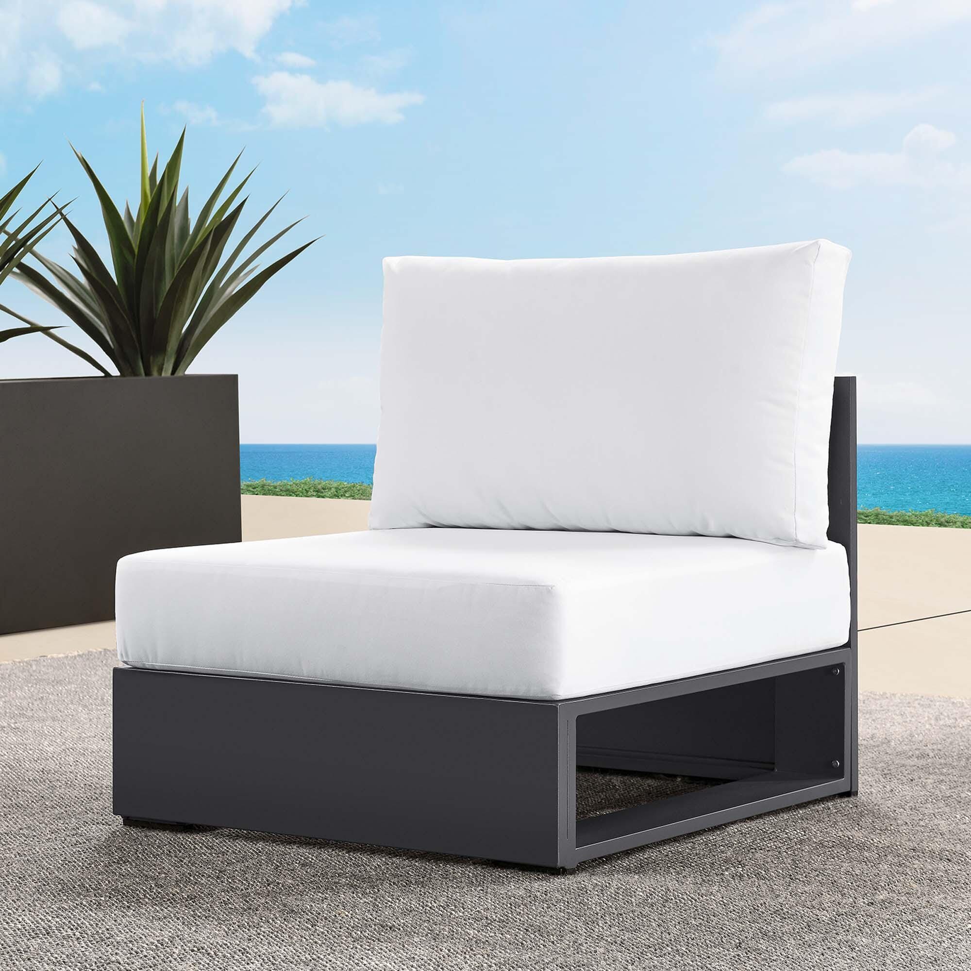 Modway Tahoe Outdoor Armless Chair, Gray/White, large
