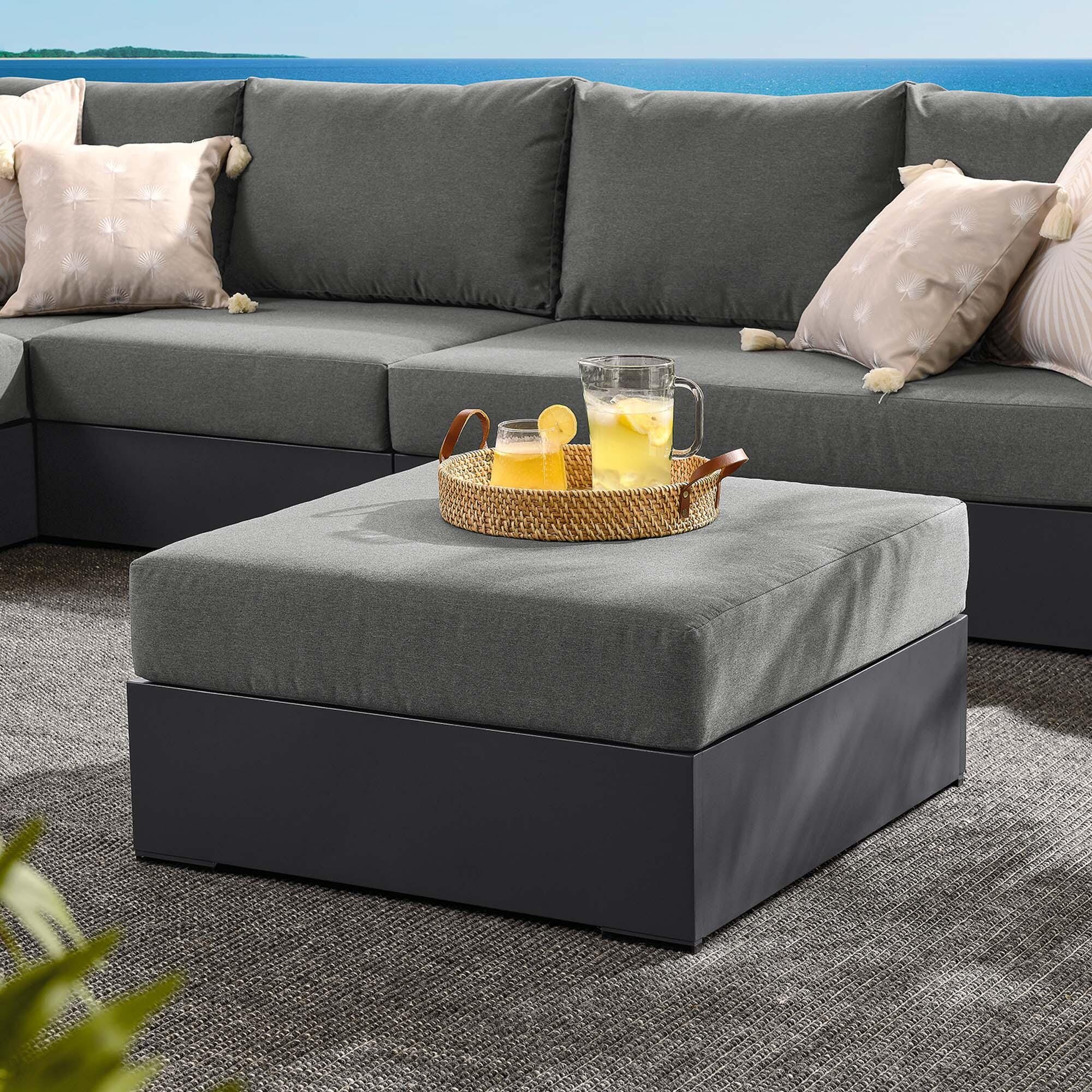 Modway Tahoe Outdoor Ottoman, Gray/Charcoal, large
