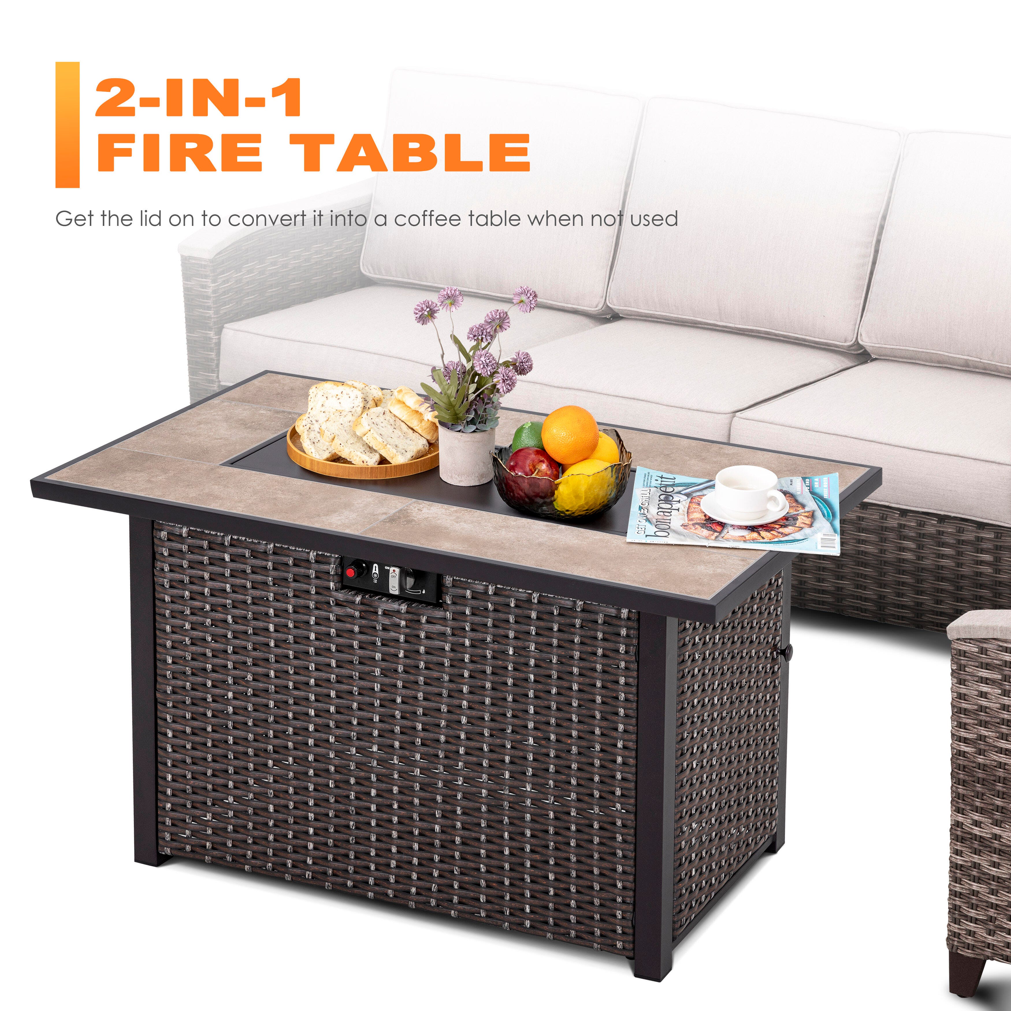 Nuu Garden Outdoor 43" Propane Fire Pit Table, , large
