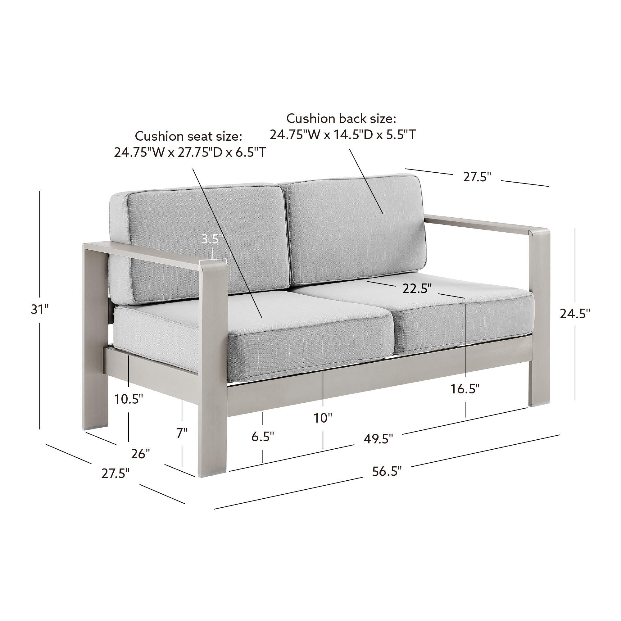 Linon Rosemary Outdoor Sofa, Grey, large