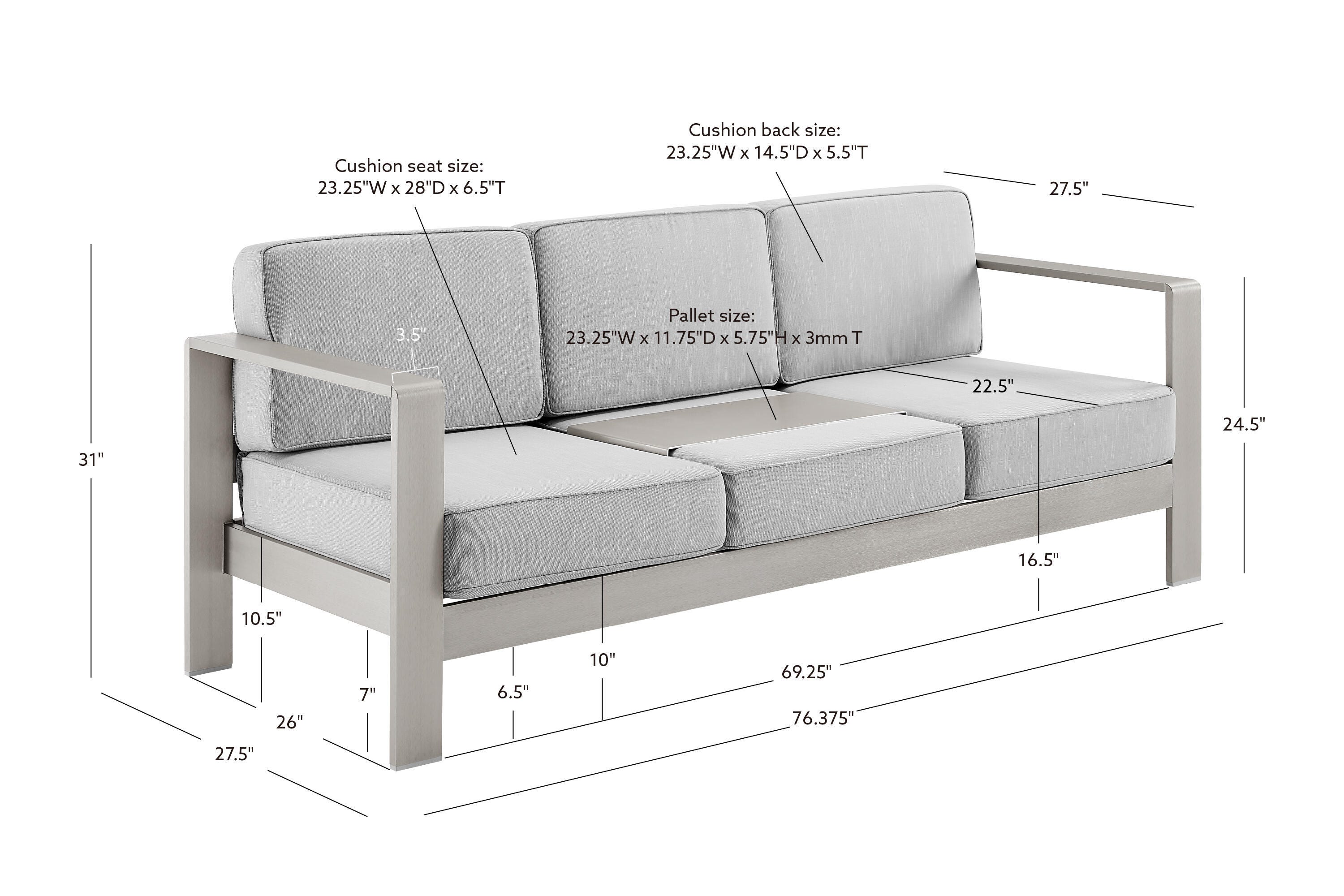 Linon Rosemary Outdoor Solid Sofa, Gray, large