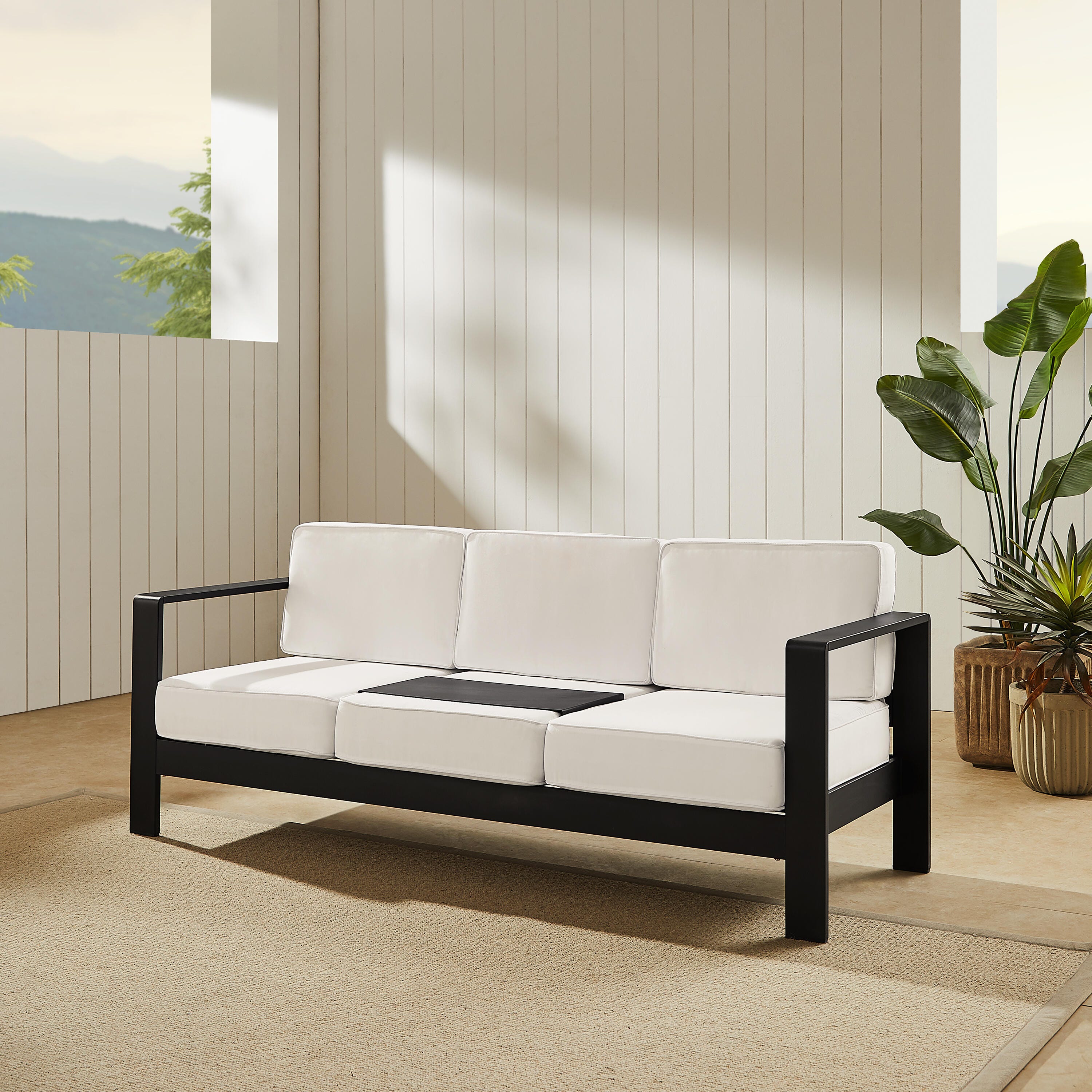 Linon Rosemary Outdoor Solid Sofa, Black, rollover