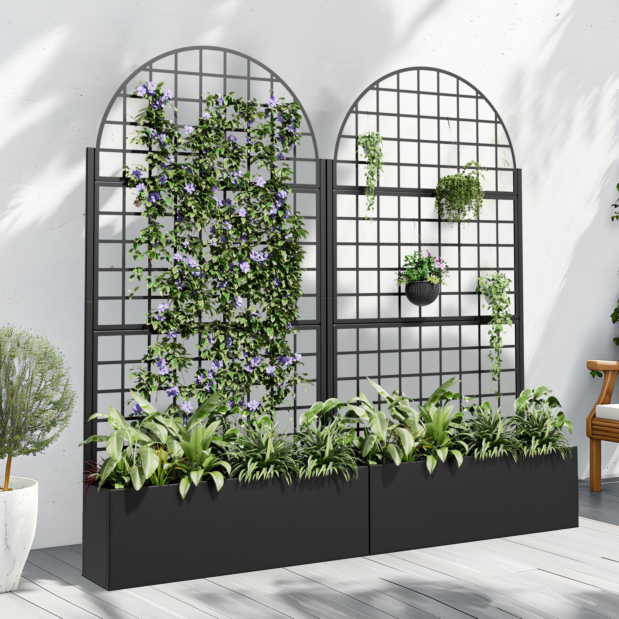 TranquilBreeze 71" Arched Grid Outdoor Trellis, Black