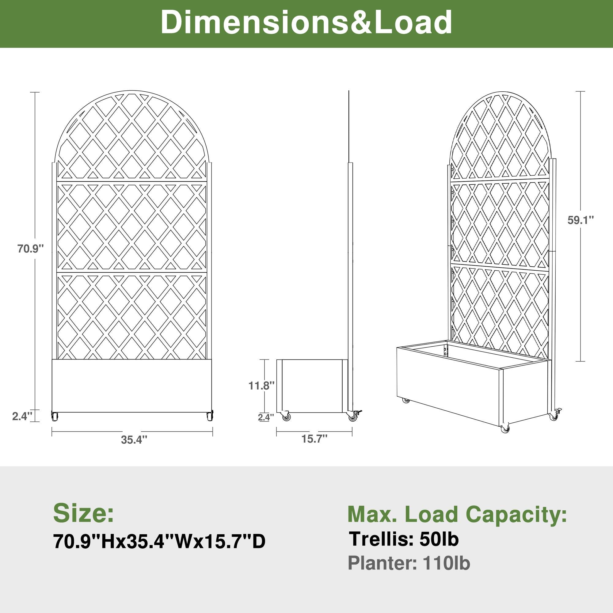 TranquilBreeze 71" Arched Diamond Outdoor Trellis, , large