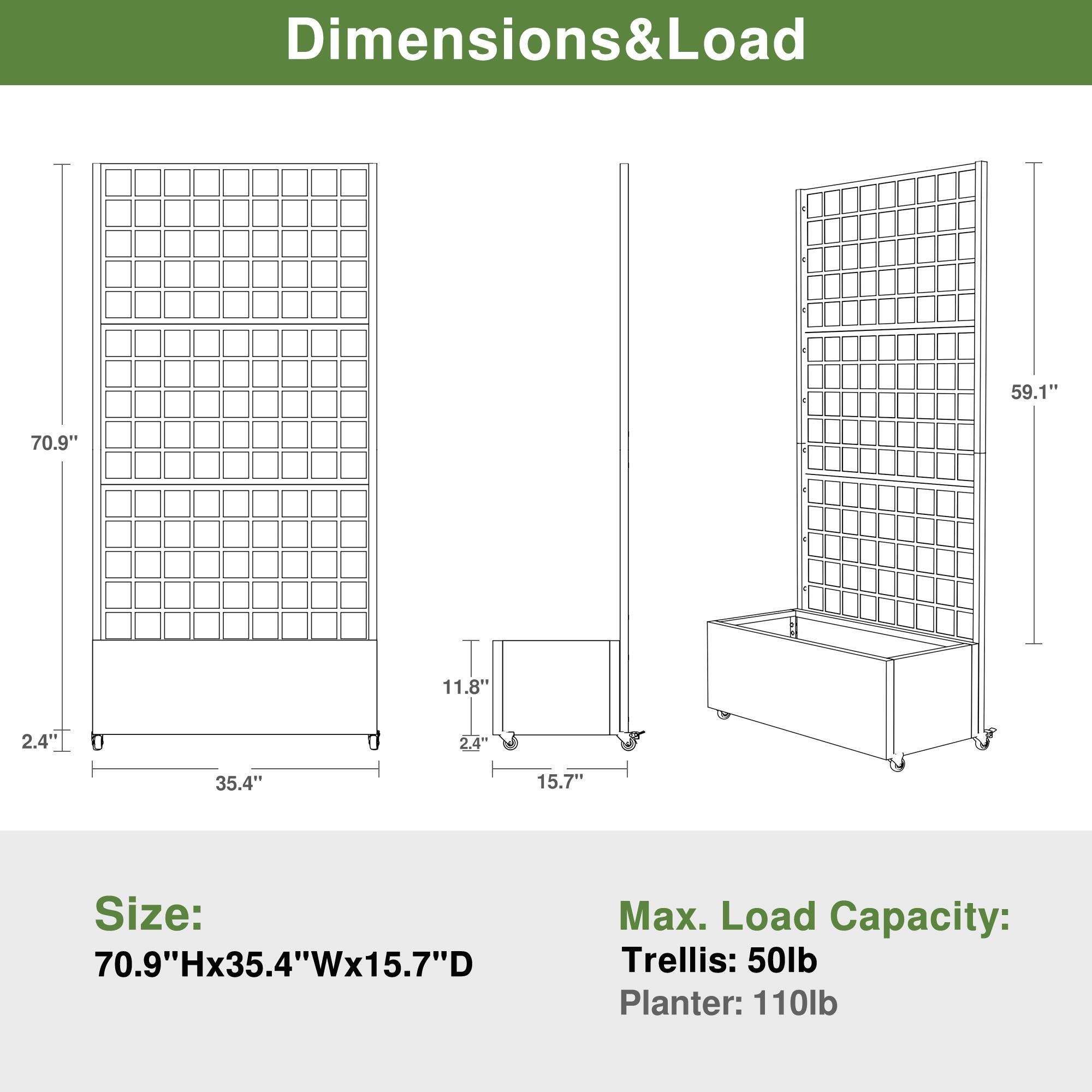 TranquilBreeze 71" Grid Outdoor Trellis, , large