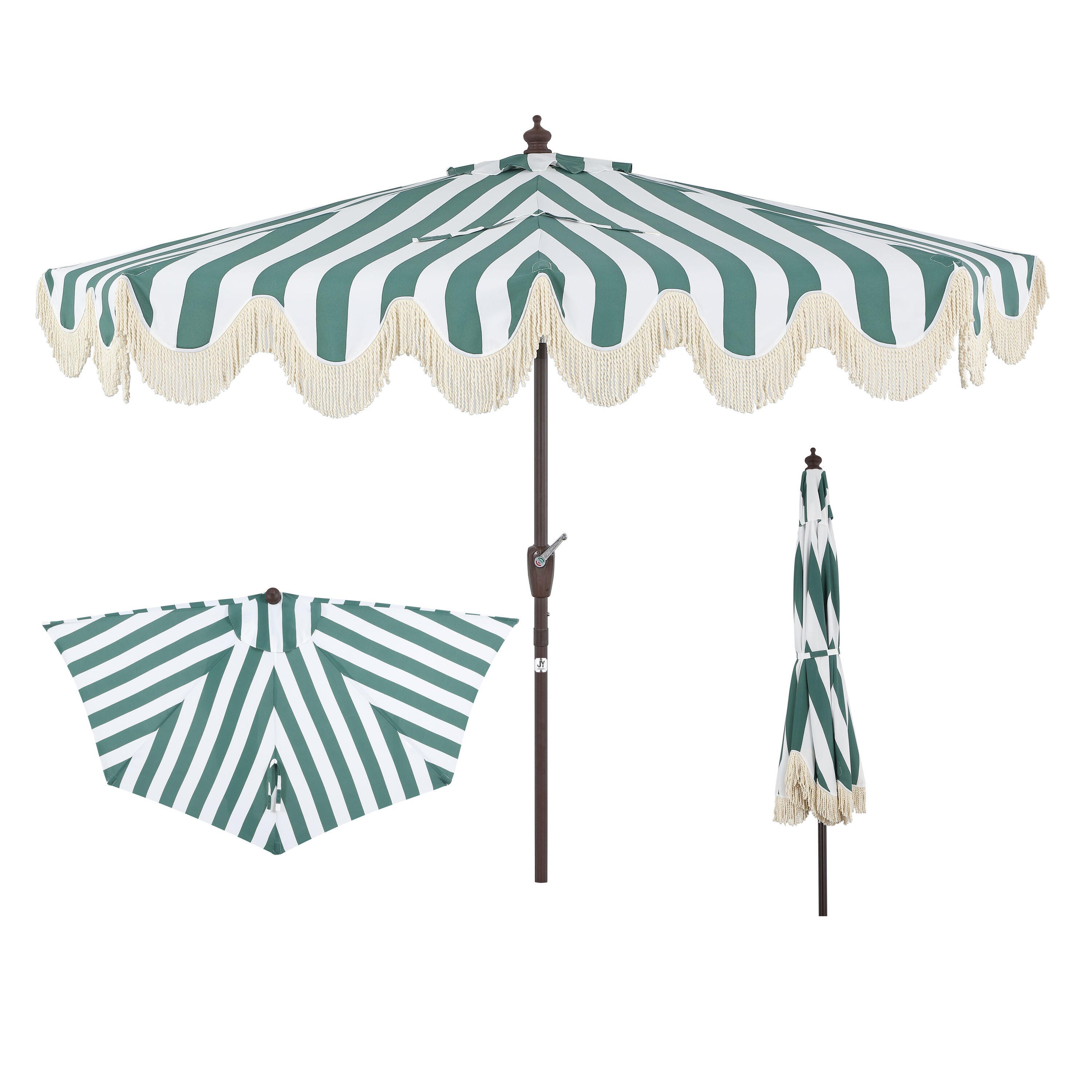 JONATHAN Y Beverly 9'  Outdoor Half-Tilted Umbrella, Green/White, large
