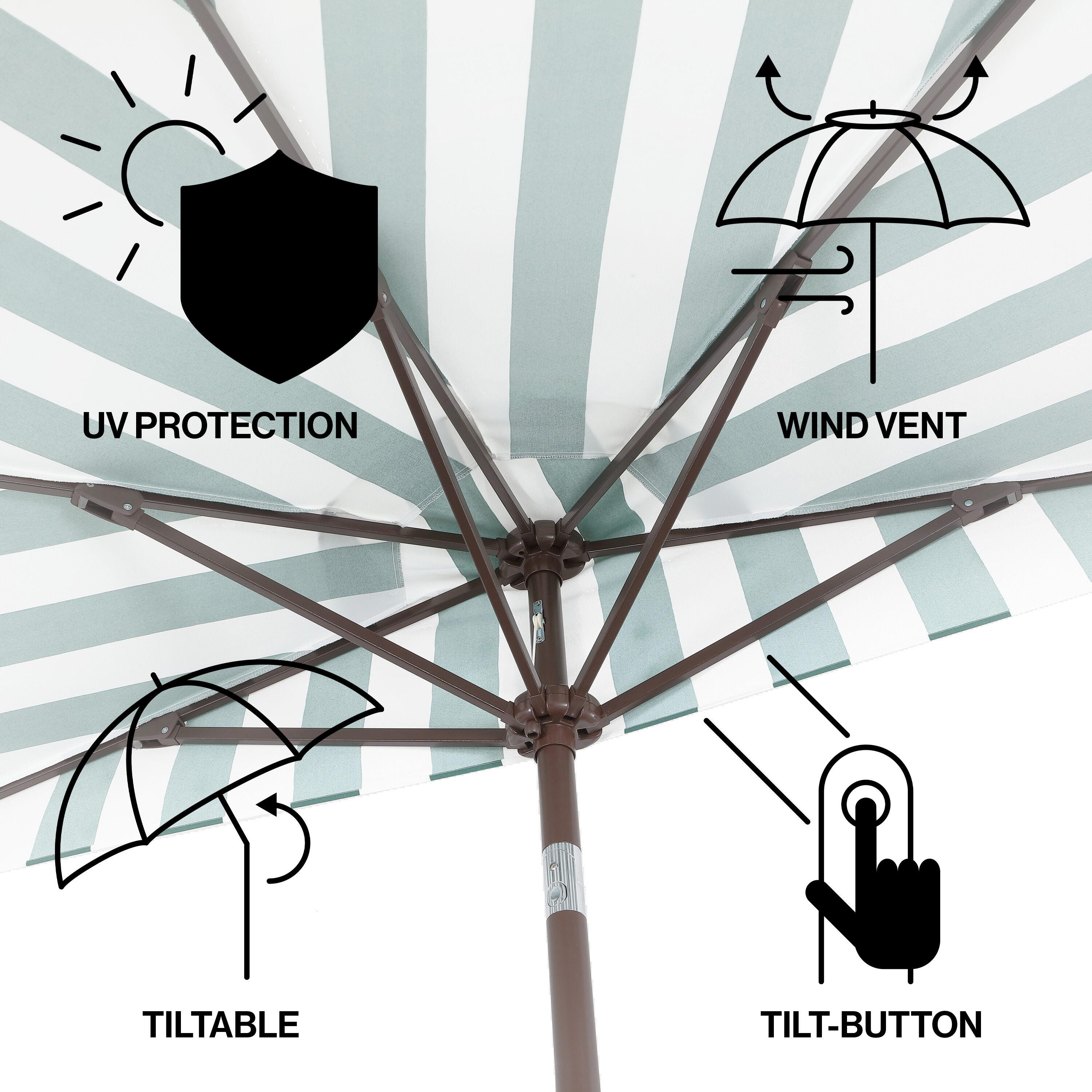 JONATHAN Y Beverly 9'  Outdoor Half-Tilted Umbrella, Green/White, large