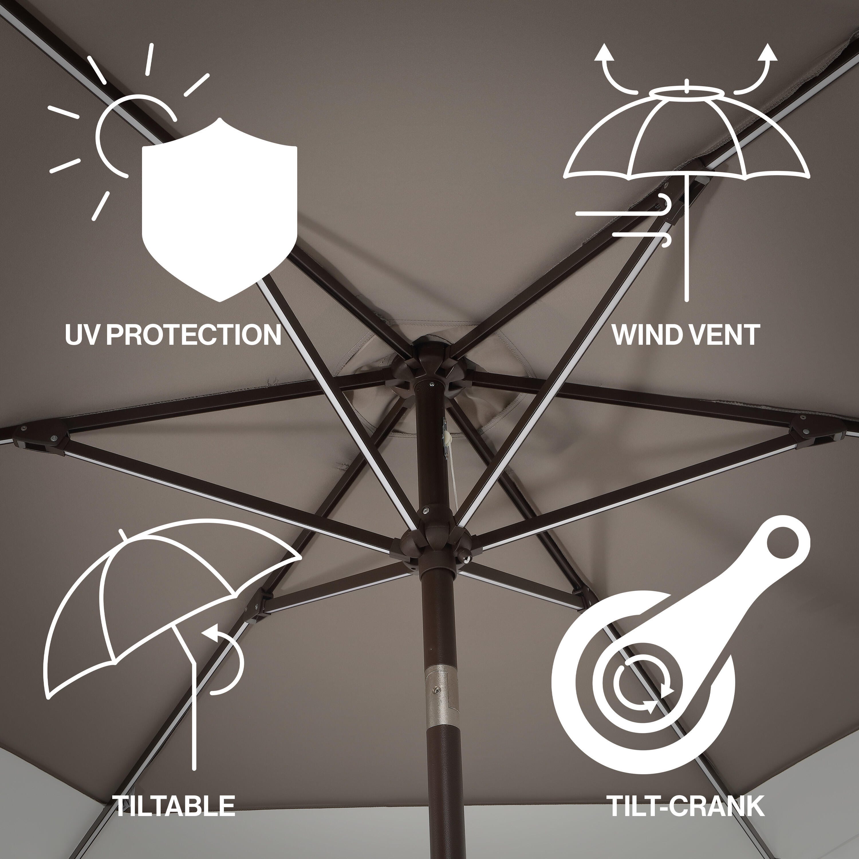 JONATHAN Y Spencer 9'  Outdoor Umbrella with LED Lights, Gray/White, large