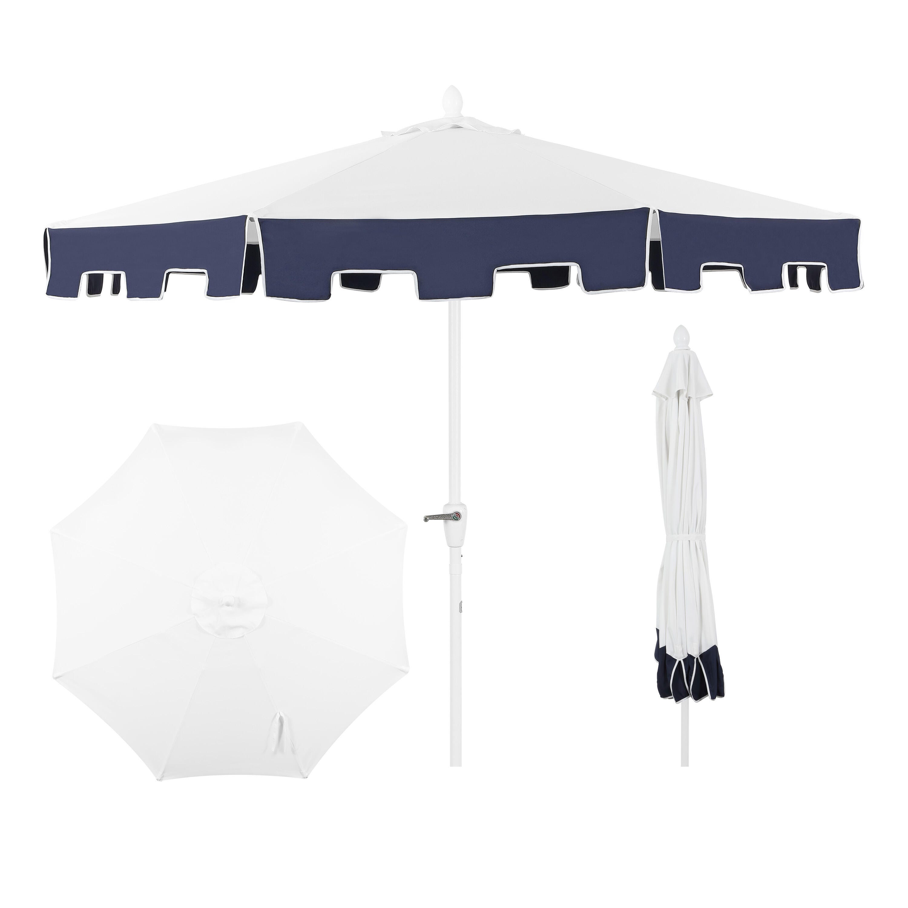 Jonathan Y Baiona 9'  Outdoor Tilted Umbrella, White/Navy