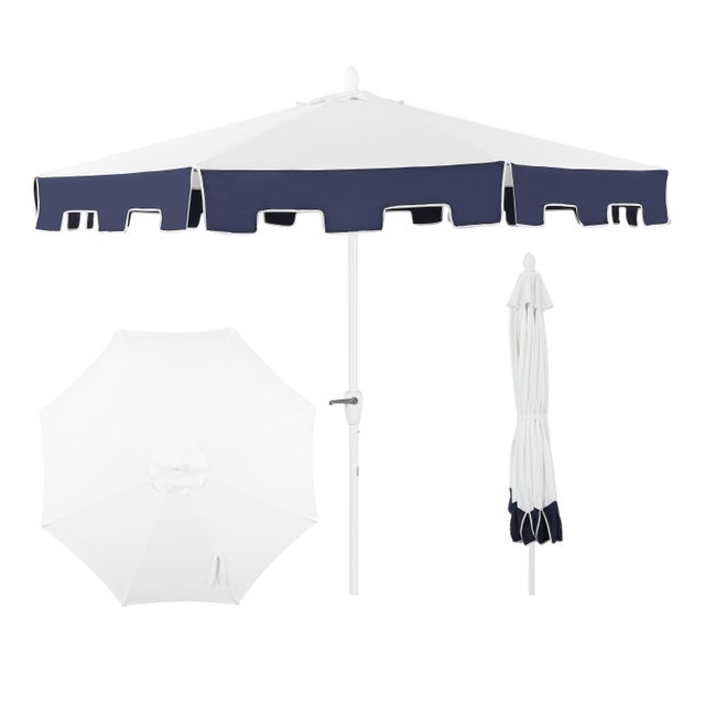 Jonathan Y Baiona 9' Outdoor Tilted Umbrella, White/Navy