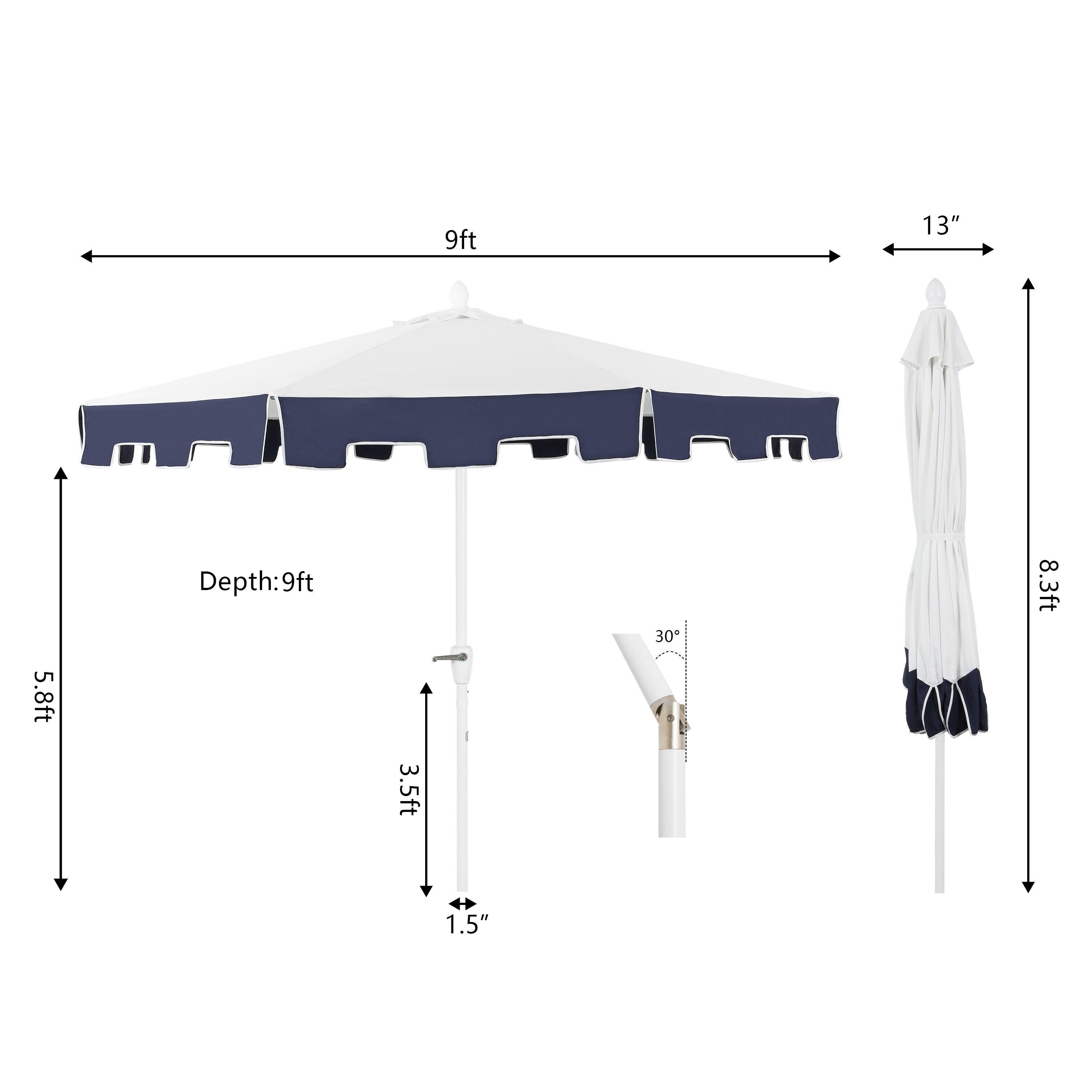 JONATHAN Y Baiona 9'  Outdoor Tilted Umbrella, White/Navy, large