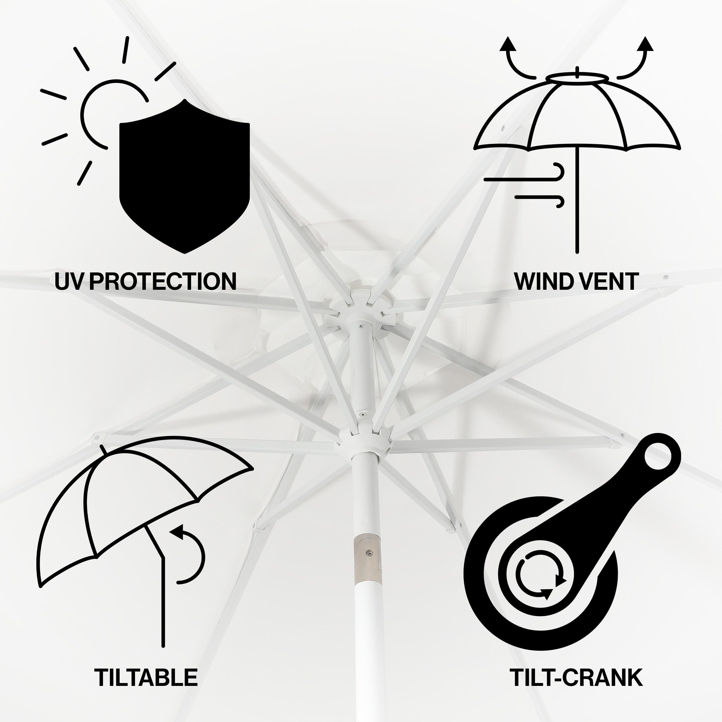 JONATHAN Y Baiona 9'  Outdoor Tilted Umbrella, White/Navy, large