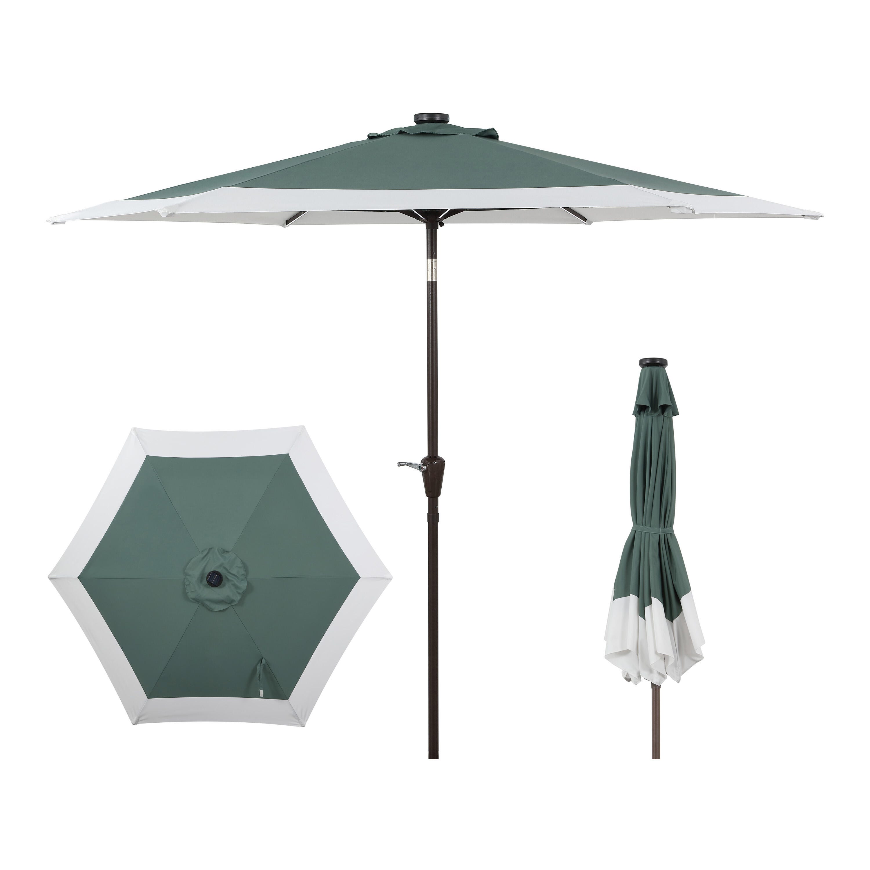 JONATHAN Y Spencer 9'  Outdoor Umbrella with LED Lights, Green/White, large